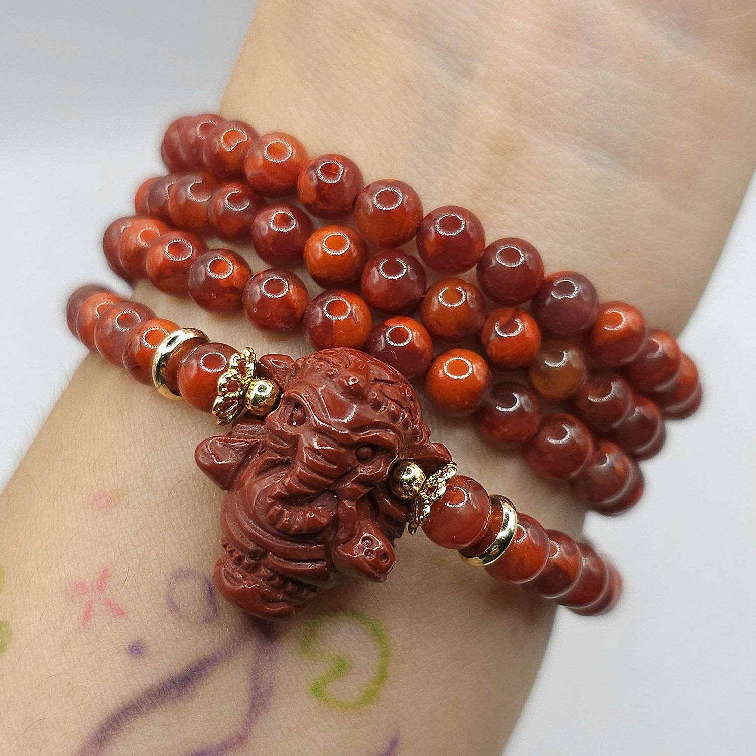Natural 3 Lap Red Southern Agate with Ganesha