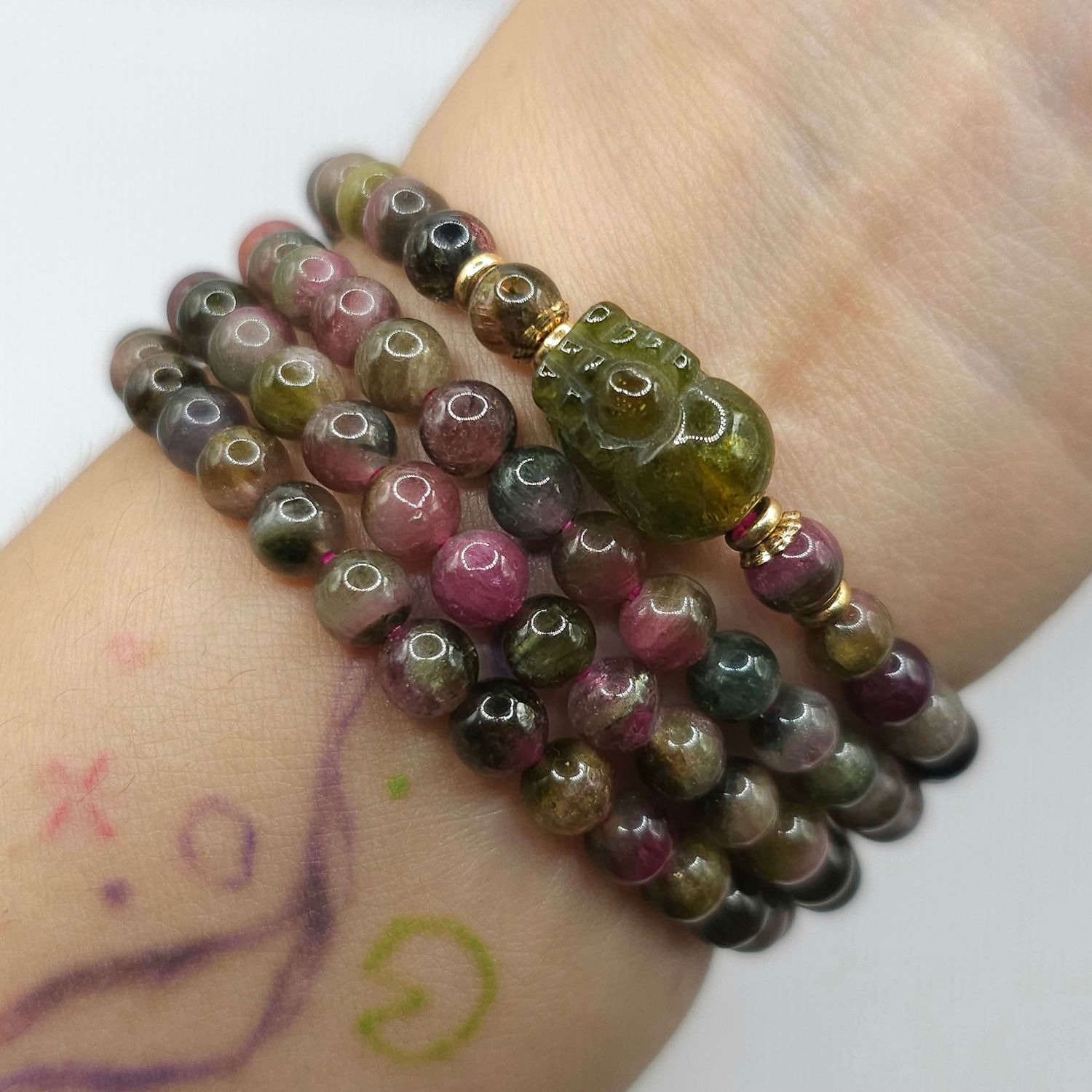 Natural 3 Lap Watermelon Tourmaline with Pixiu