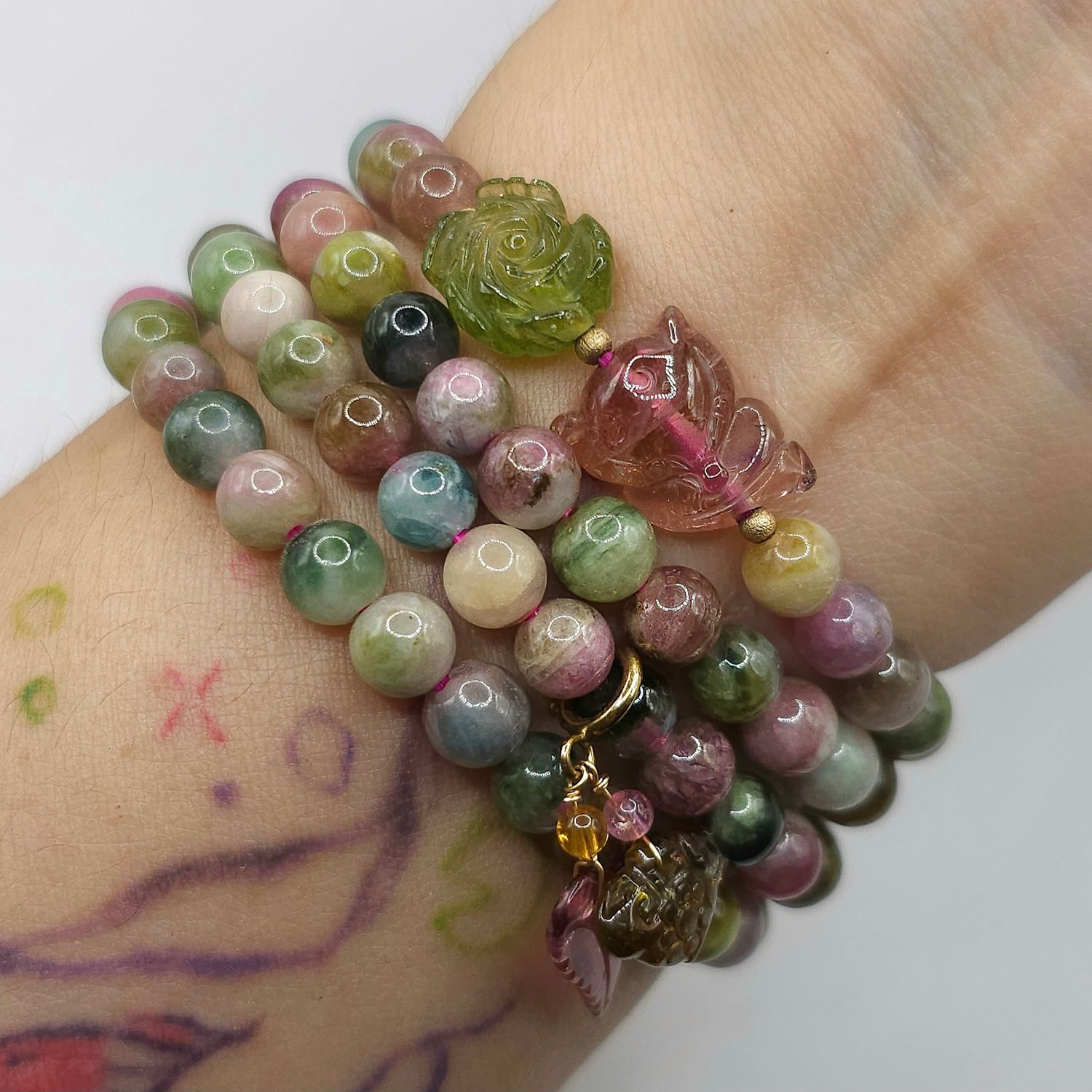 Natural 3 Lap Watermelon Tourmaline with 9 Tail Fox