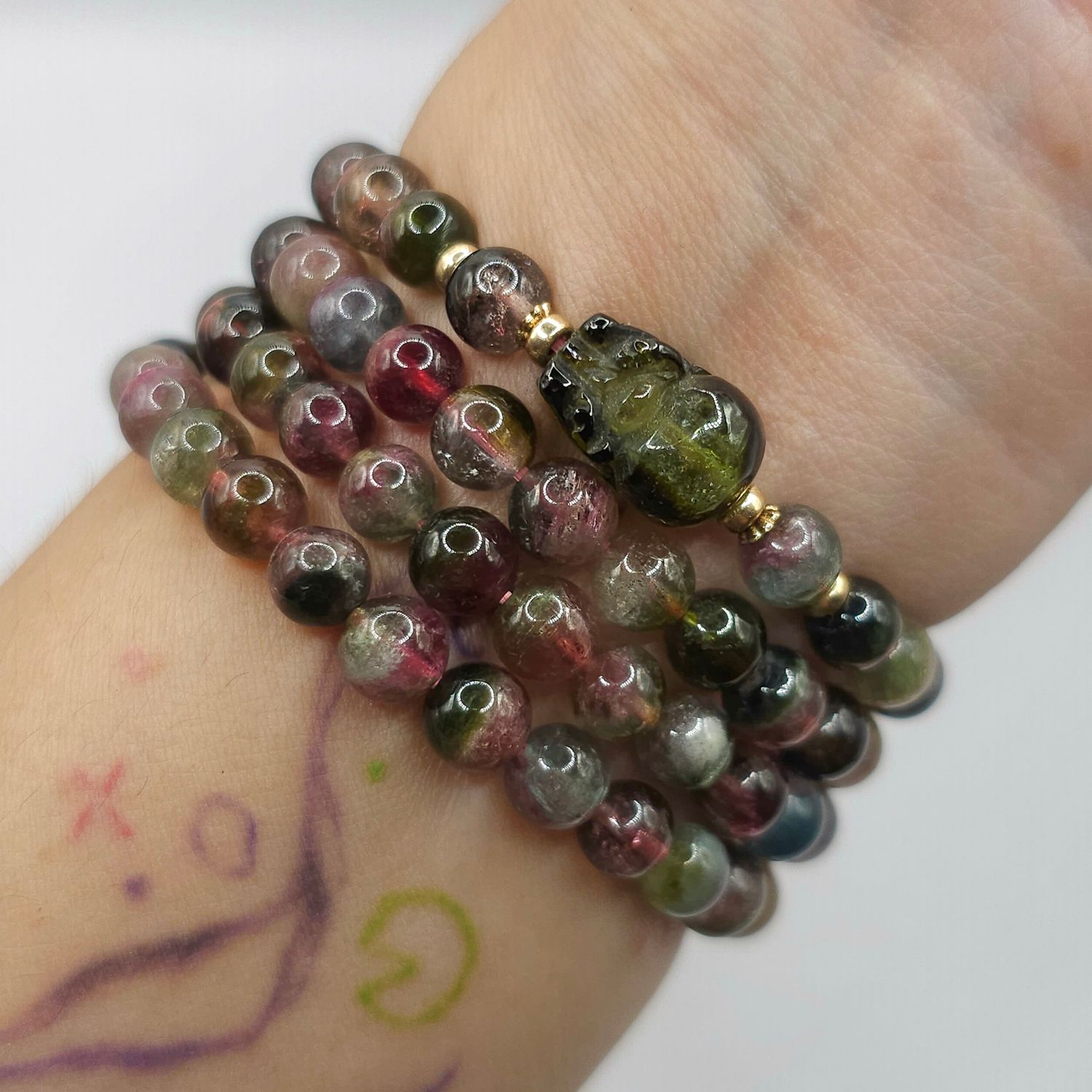 Natural 3 Lap Watermelon Tourmaline with Pixiu