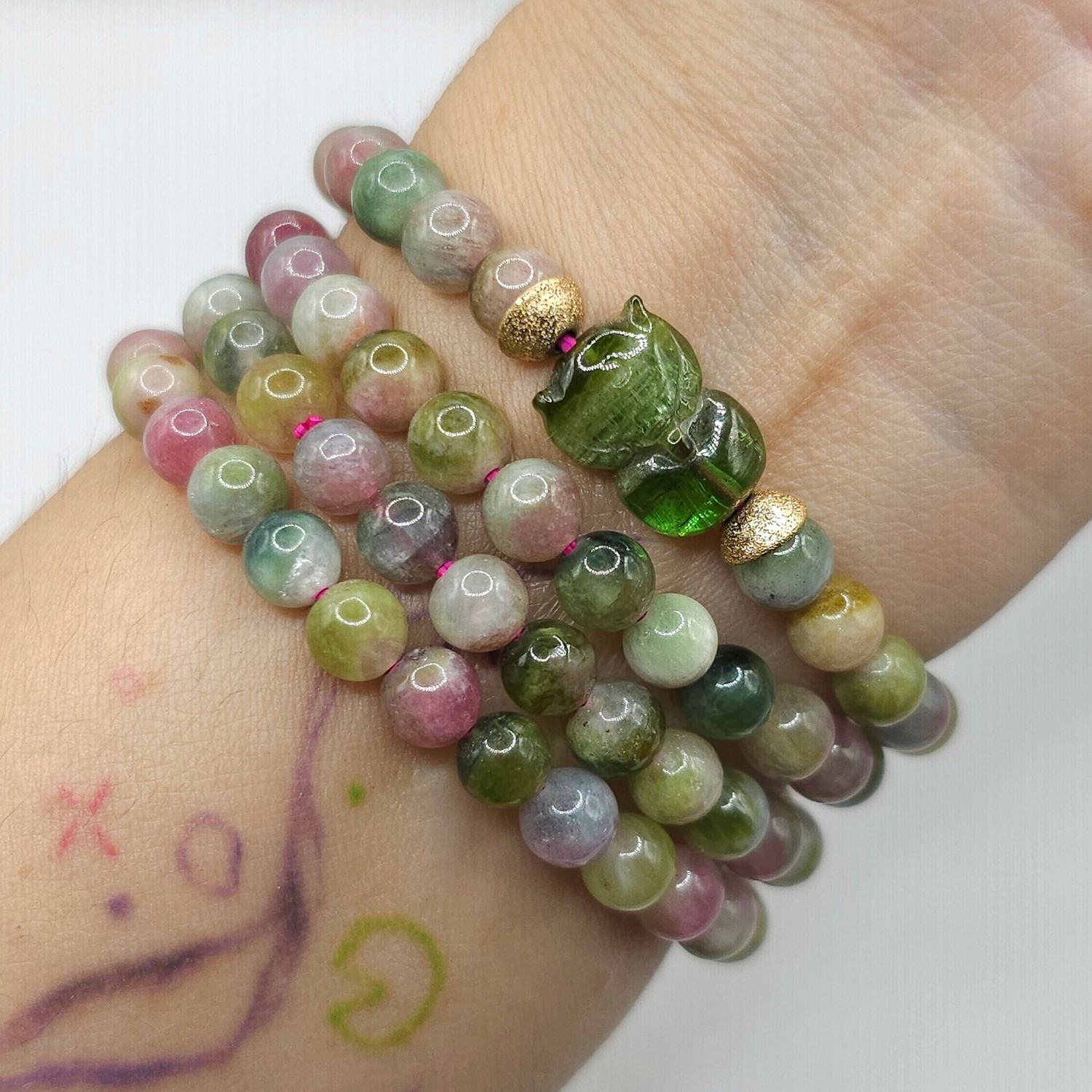 Natural 3 Lap Watermelon Tourmaline with 9 Tail Fox