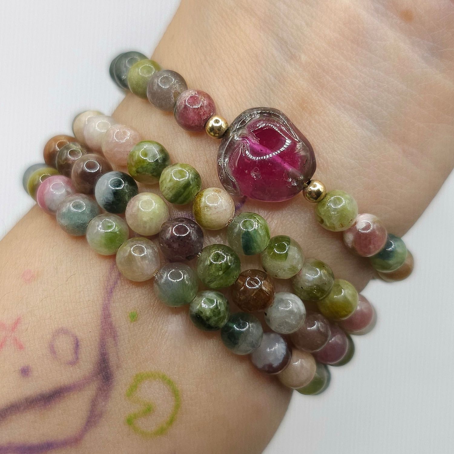 Natural 3 Lap Watermelon Tourmaline with Ruyi