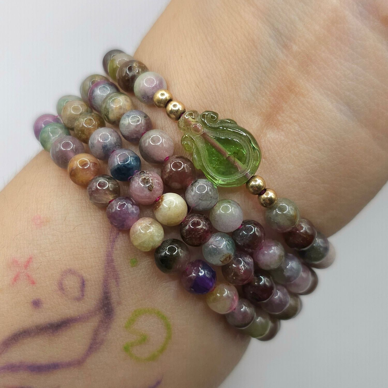 Natural 3 Lap Watermelon Tourmaline with Wu Lu 