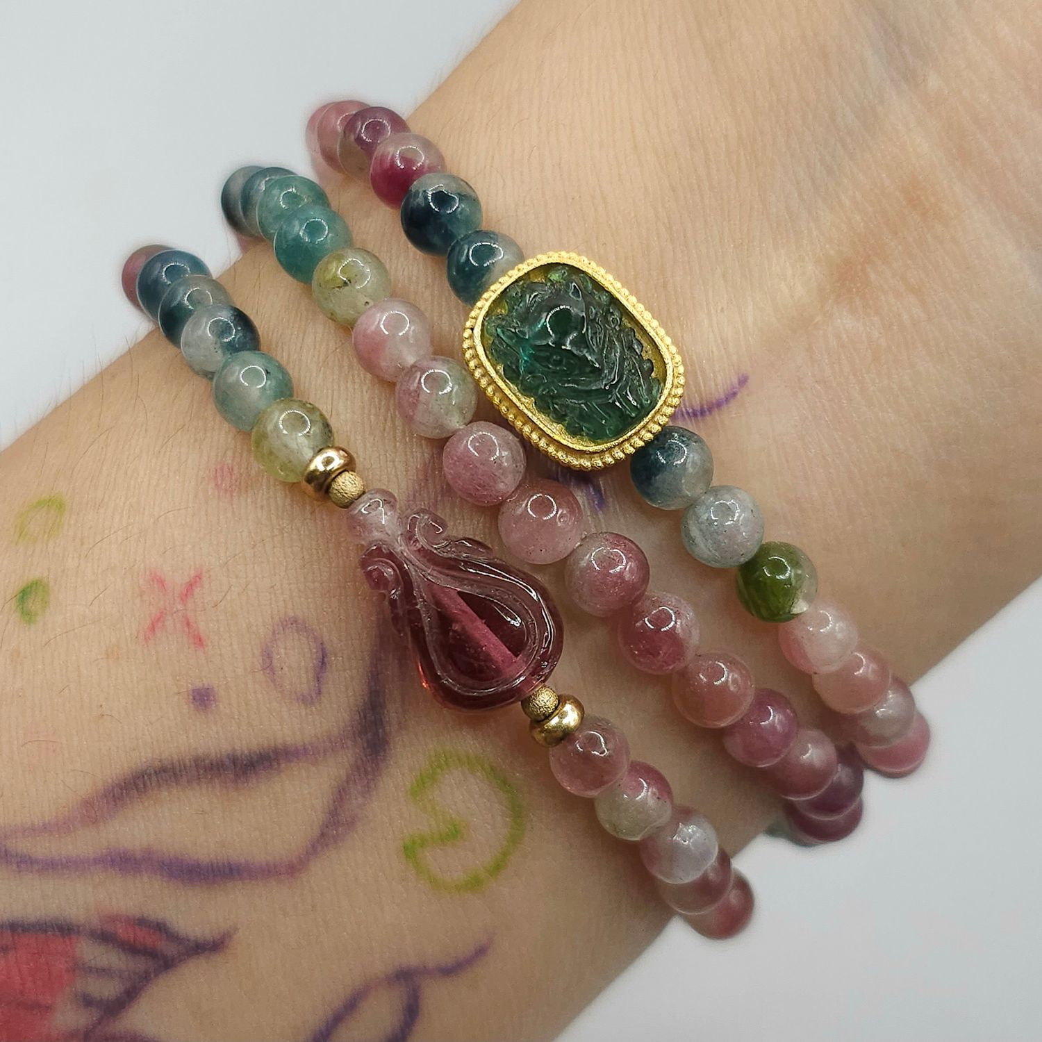 Natural 3 Lap Tourmaline with 9 Tail Fox &amp; Money Bag