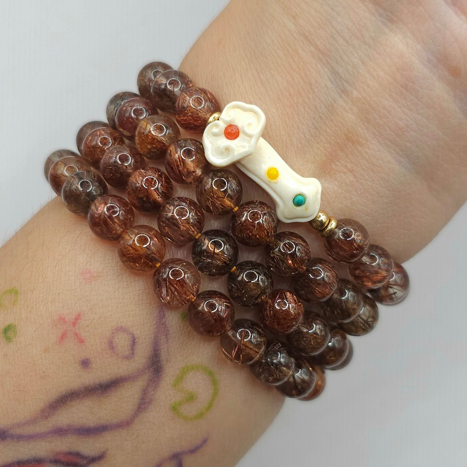 Natural 3 Lap Copper Ruti with Ivory Mammoth Ruyi