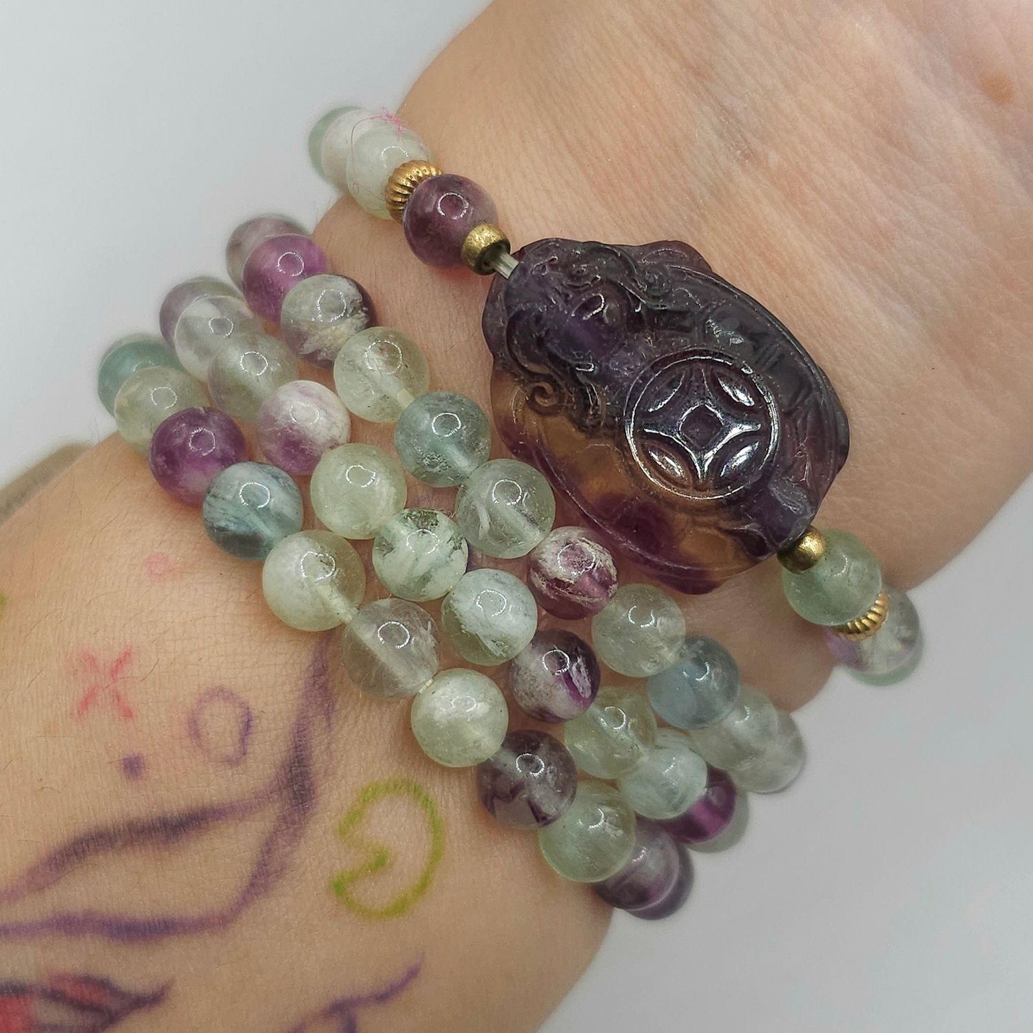 Natural 3 Lap Feather Flourite with Dragon Tortoise