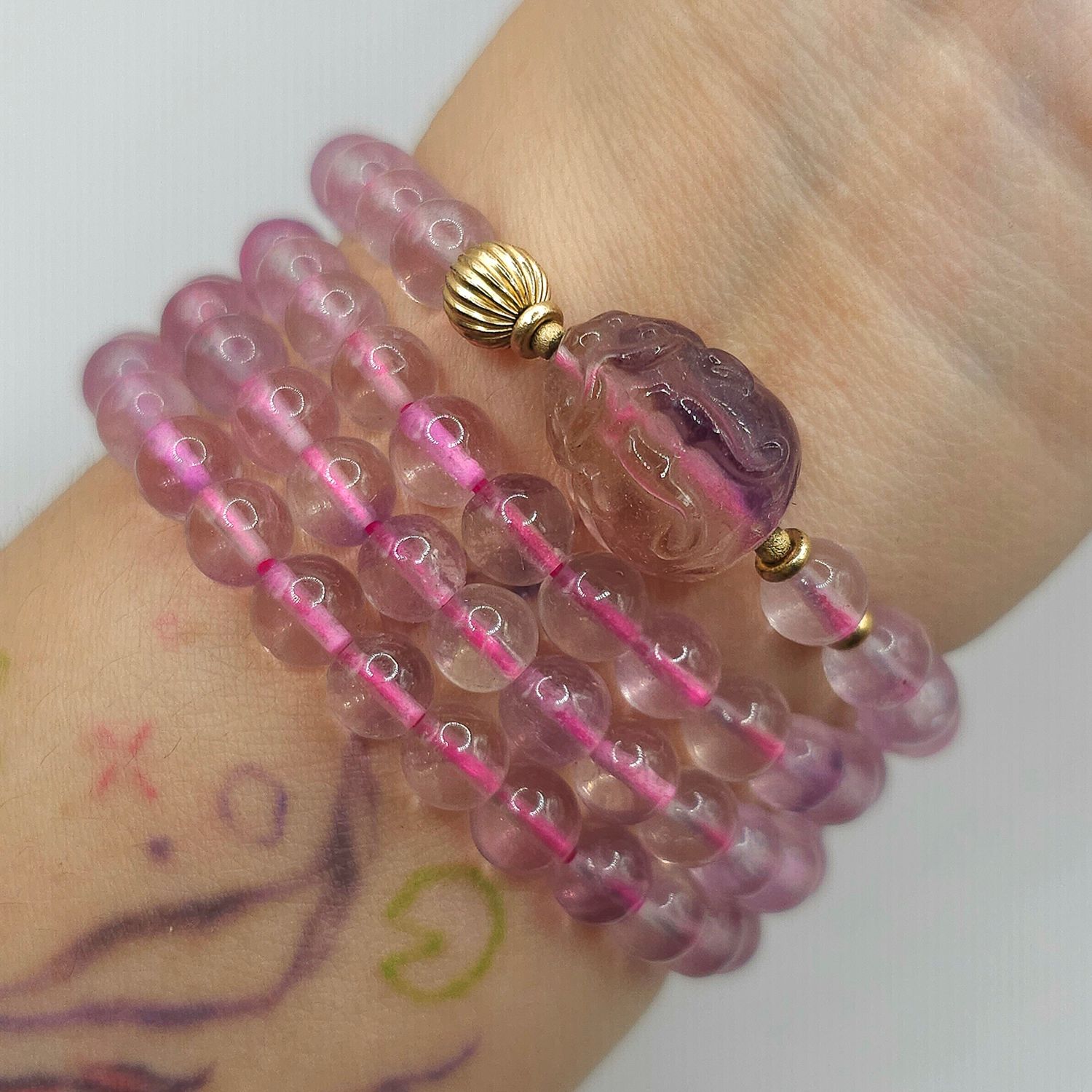 Natural 3 Lap Flourite with Pixiu