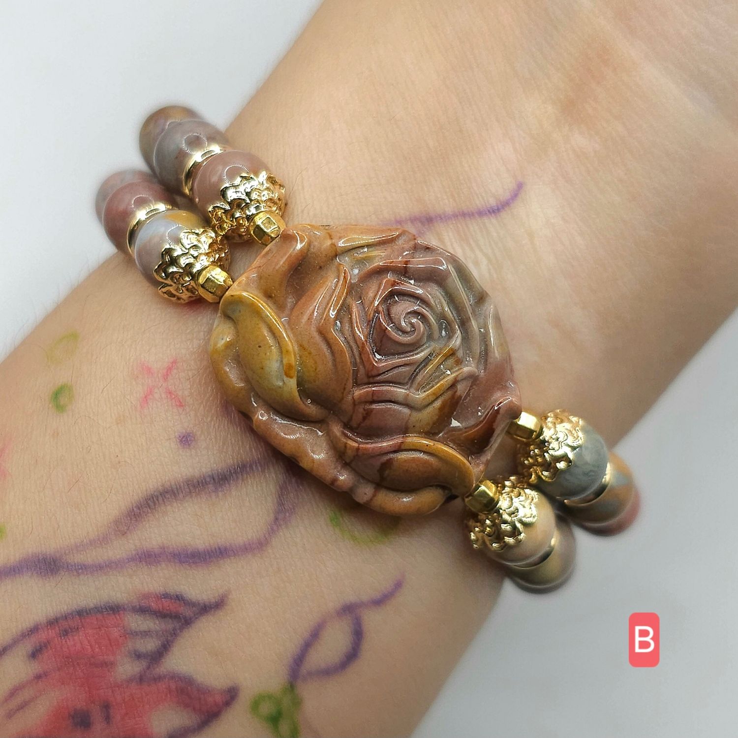 Natural 2 Lap Alashan Agate with Flower