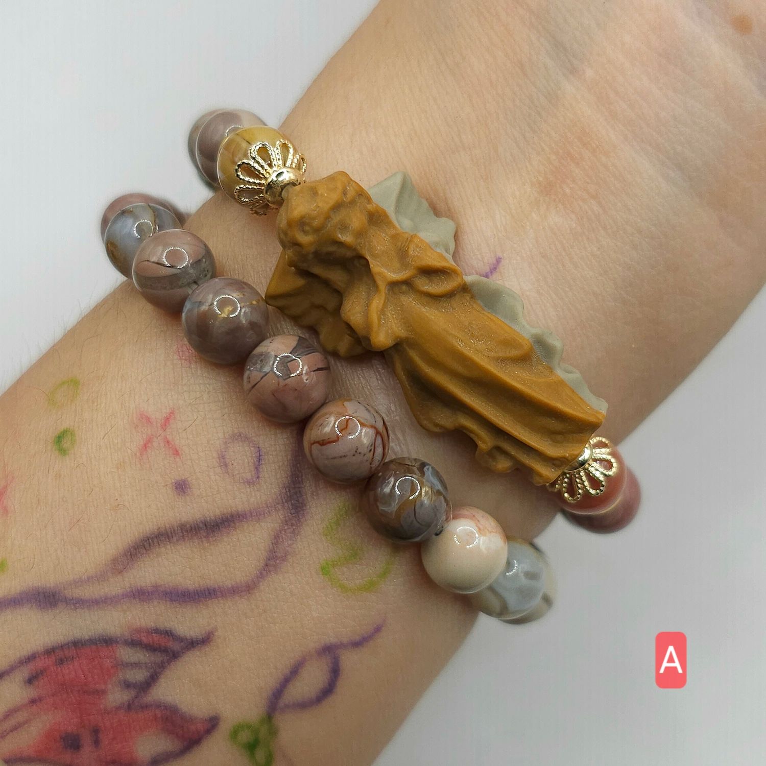 Natural 2 Lap Alashan Agate with Angel