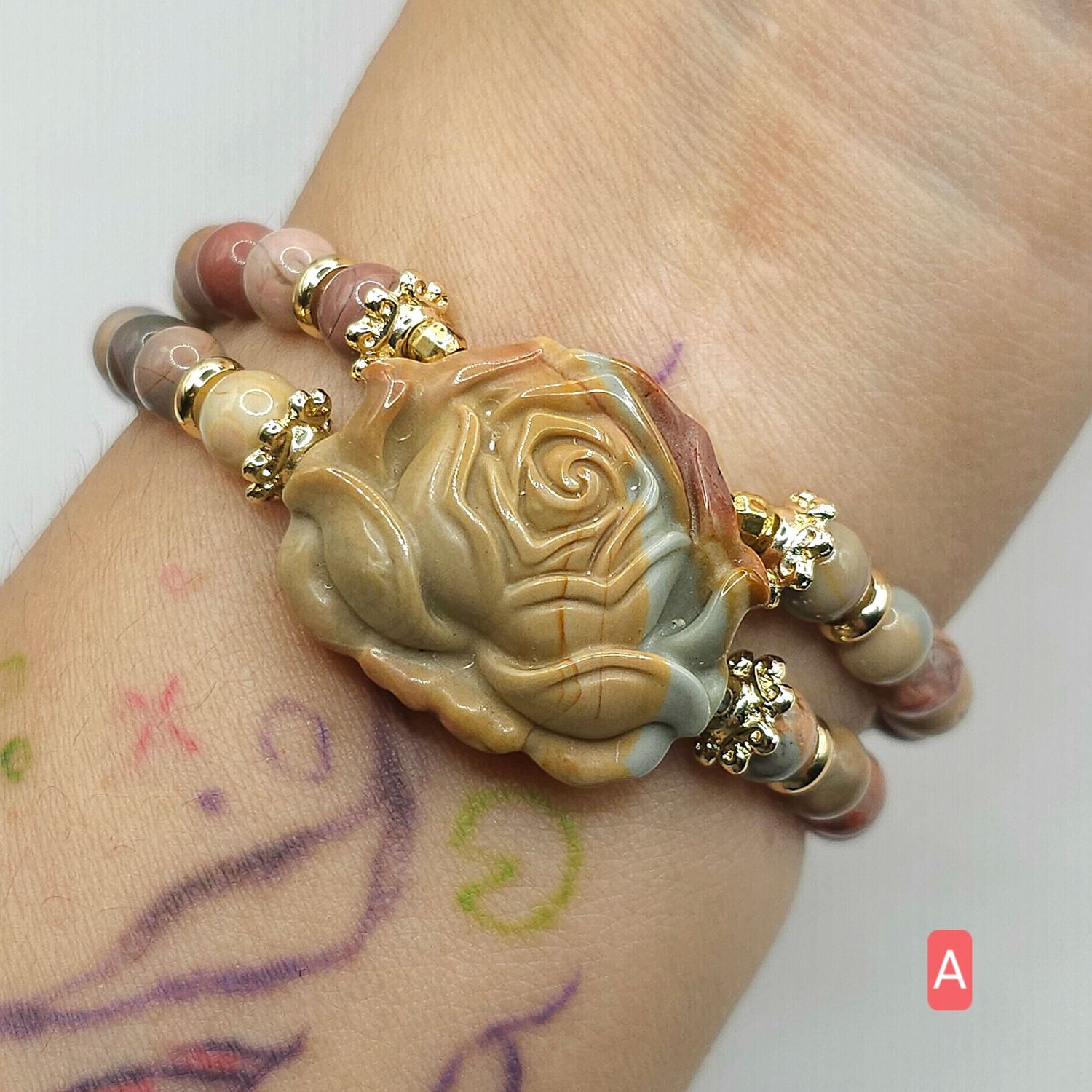 Natural 2 Lap Alashan Agate with Flower