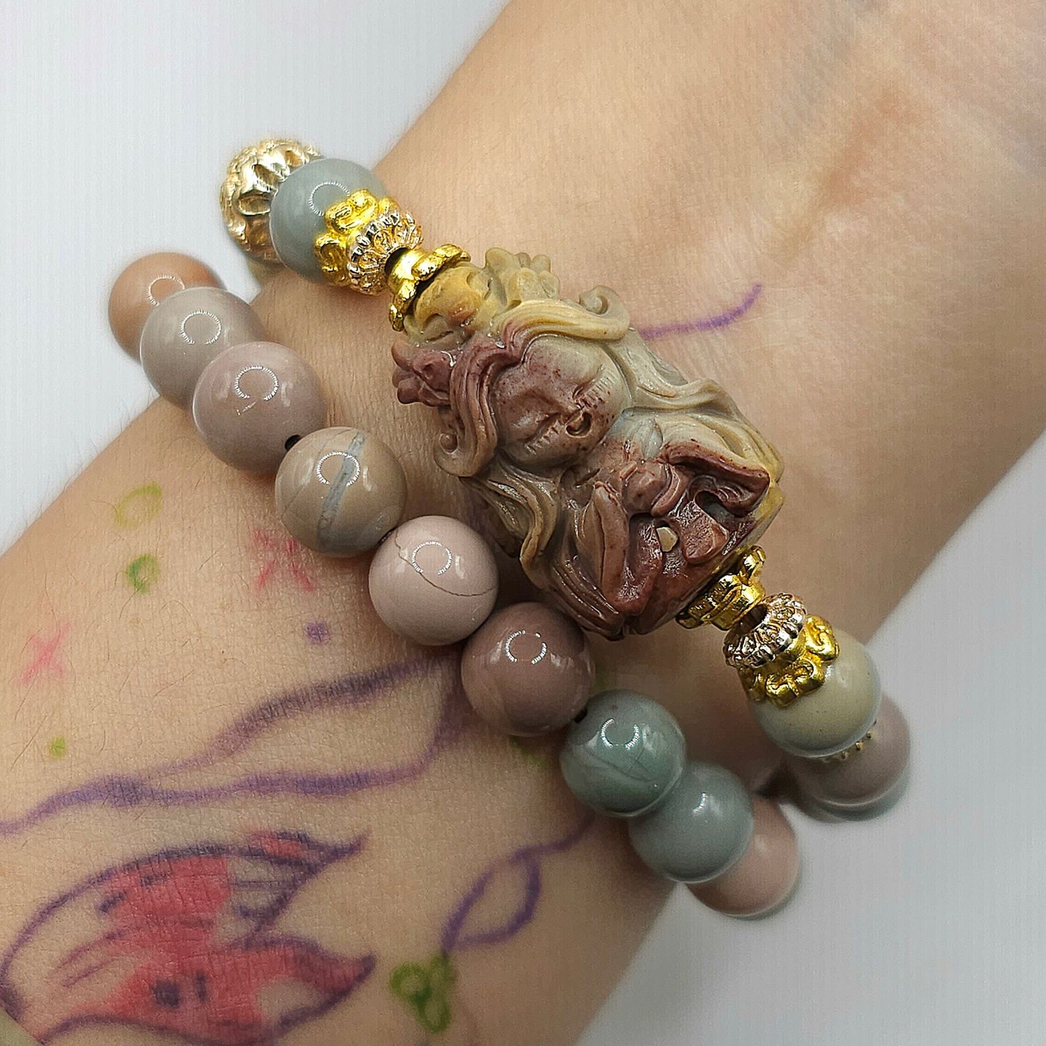 Natural 2 Lap Alashan Agate with Dragon Princess