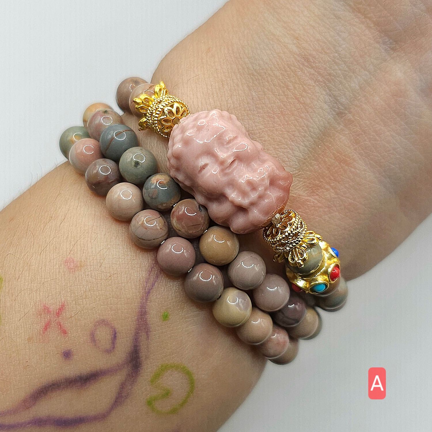 Natural 2 Lap Alashan Agate with Buddha