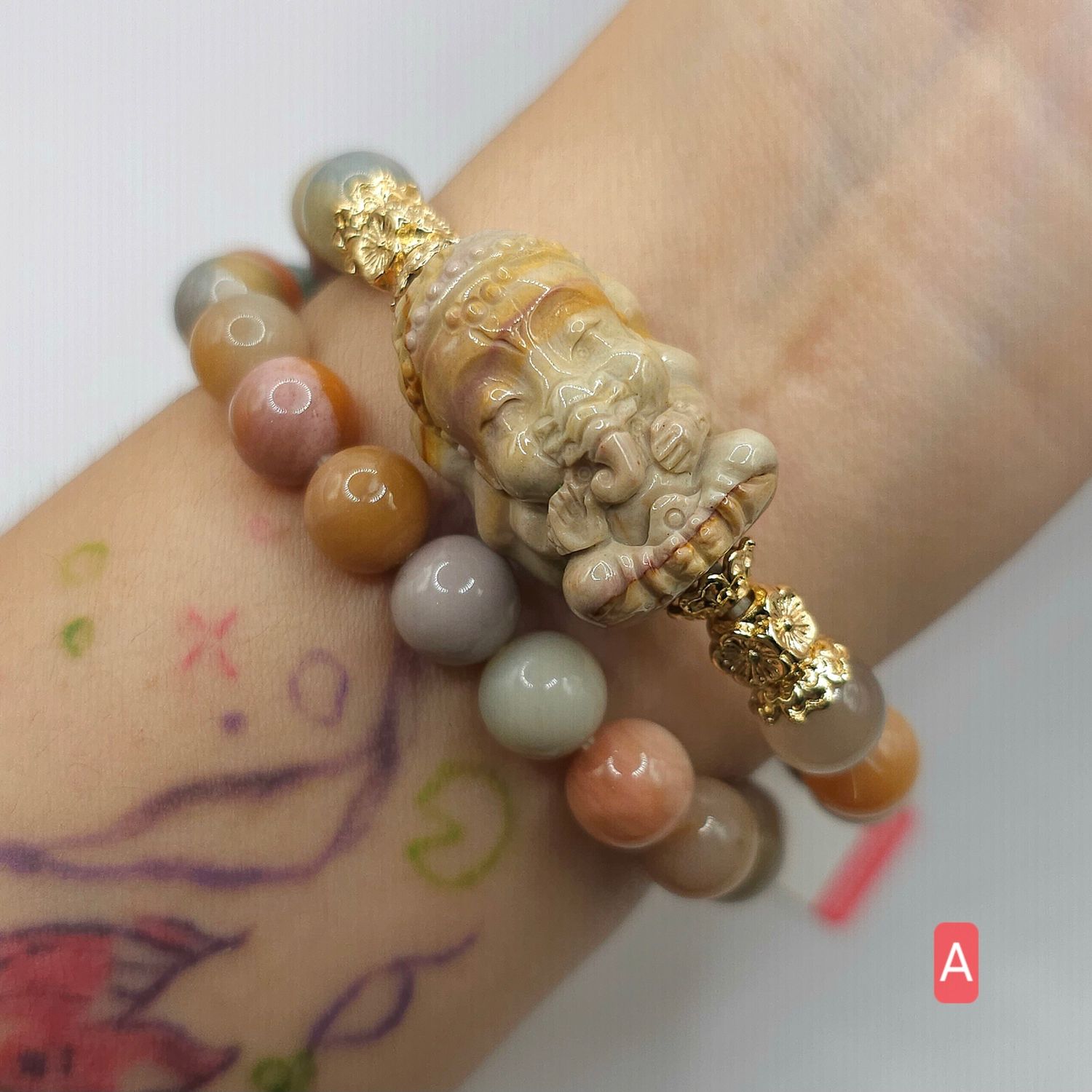 Natural 2 Lap Alashan Agate with Ganesha