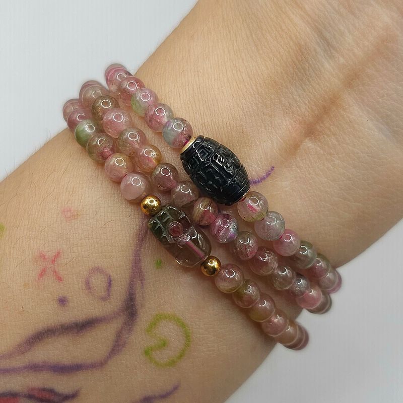 Natural 3 Lap Watermelon Tourmaline with Pixiu &amp; Lucky Turn - 18K