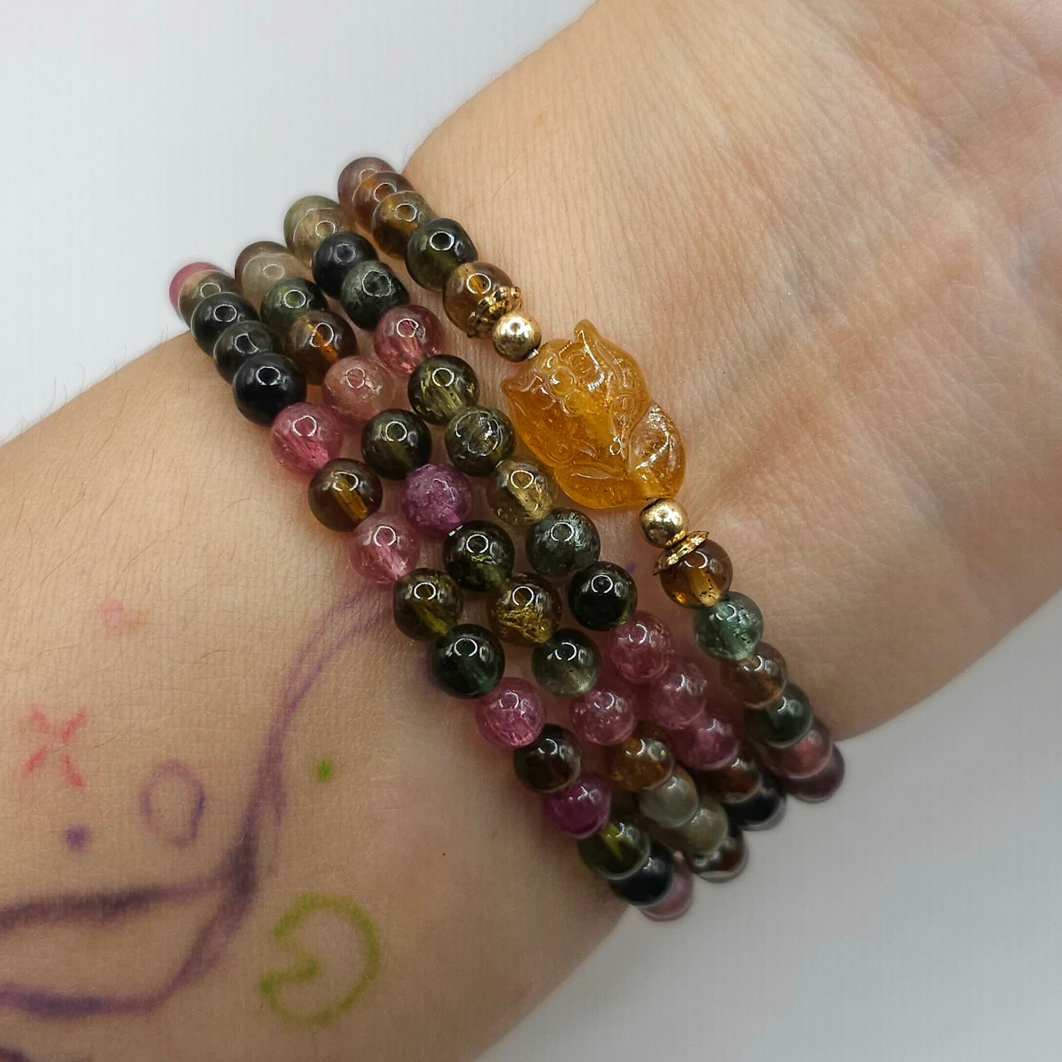 Natural 3 Lap Candy Tourmaline with 9 Tail Fox