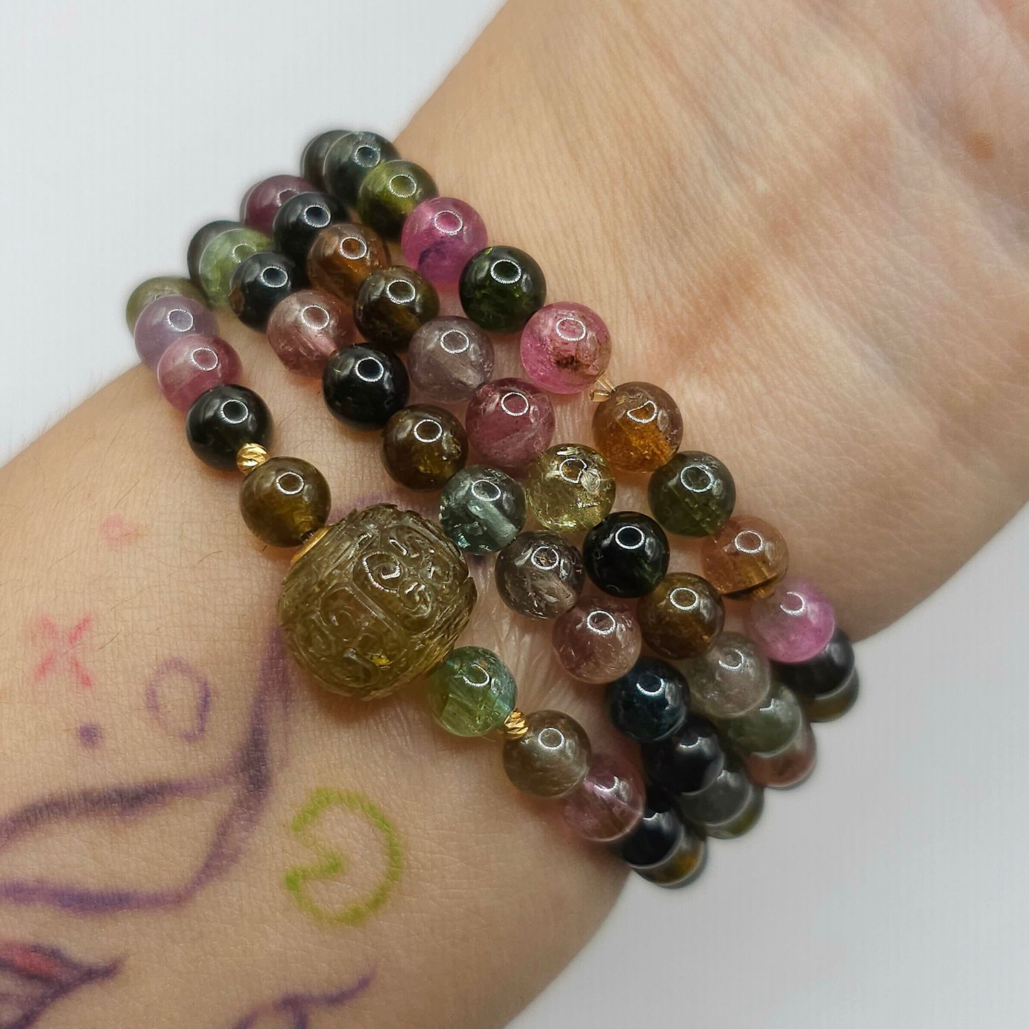 Natural 3  Lap Candy Tourmaline with Lucky Turn - 18K