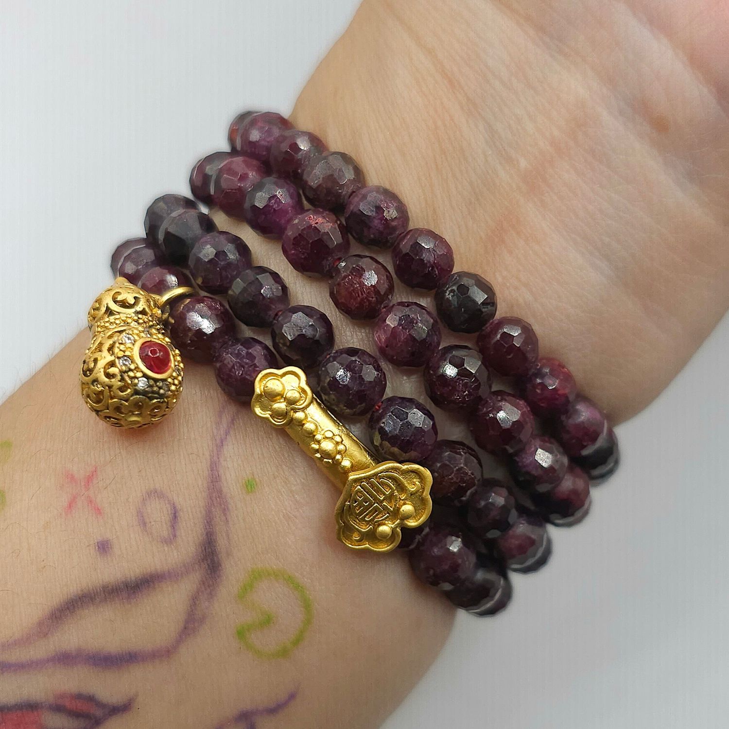 Natural 3 Lap Ruby with Ruyi &amp; Money Bag