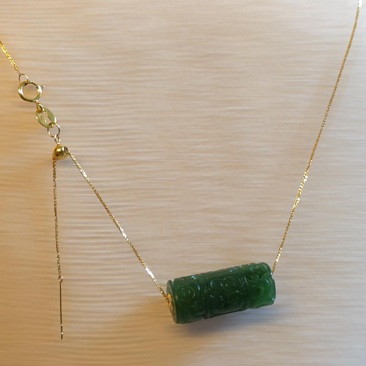 Natural Hetian Jade Lucky Turn Necklace - 18K