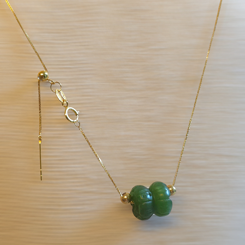 Natural Hetian Jade Double Lotus Necklace 18K