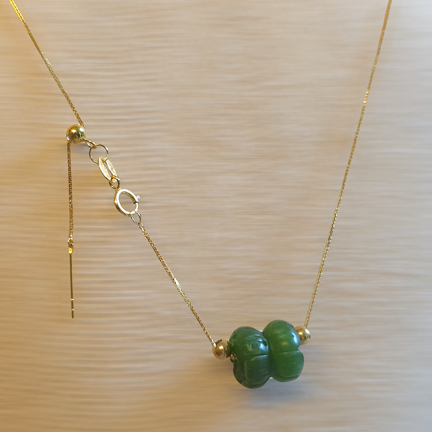 Natural Hetian Jade Double Lotus Necklace 18K