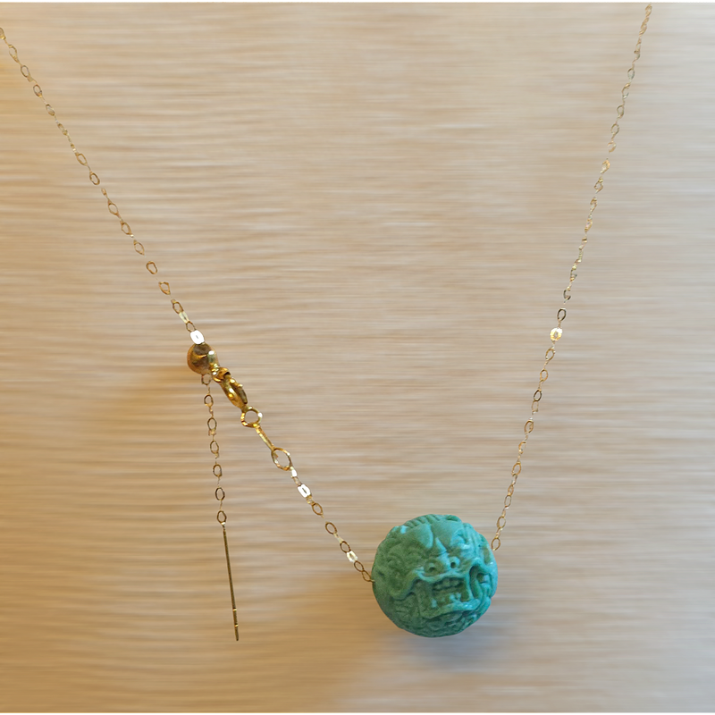 Natural Turquoise Dragon Carving Necklace 18K