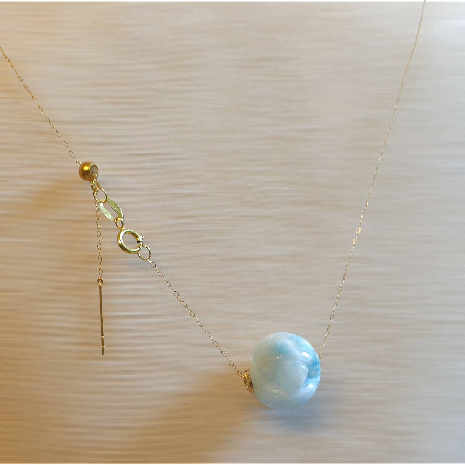 Natural Larimar Lucky Turn Necklace - 18K