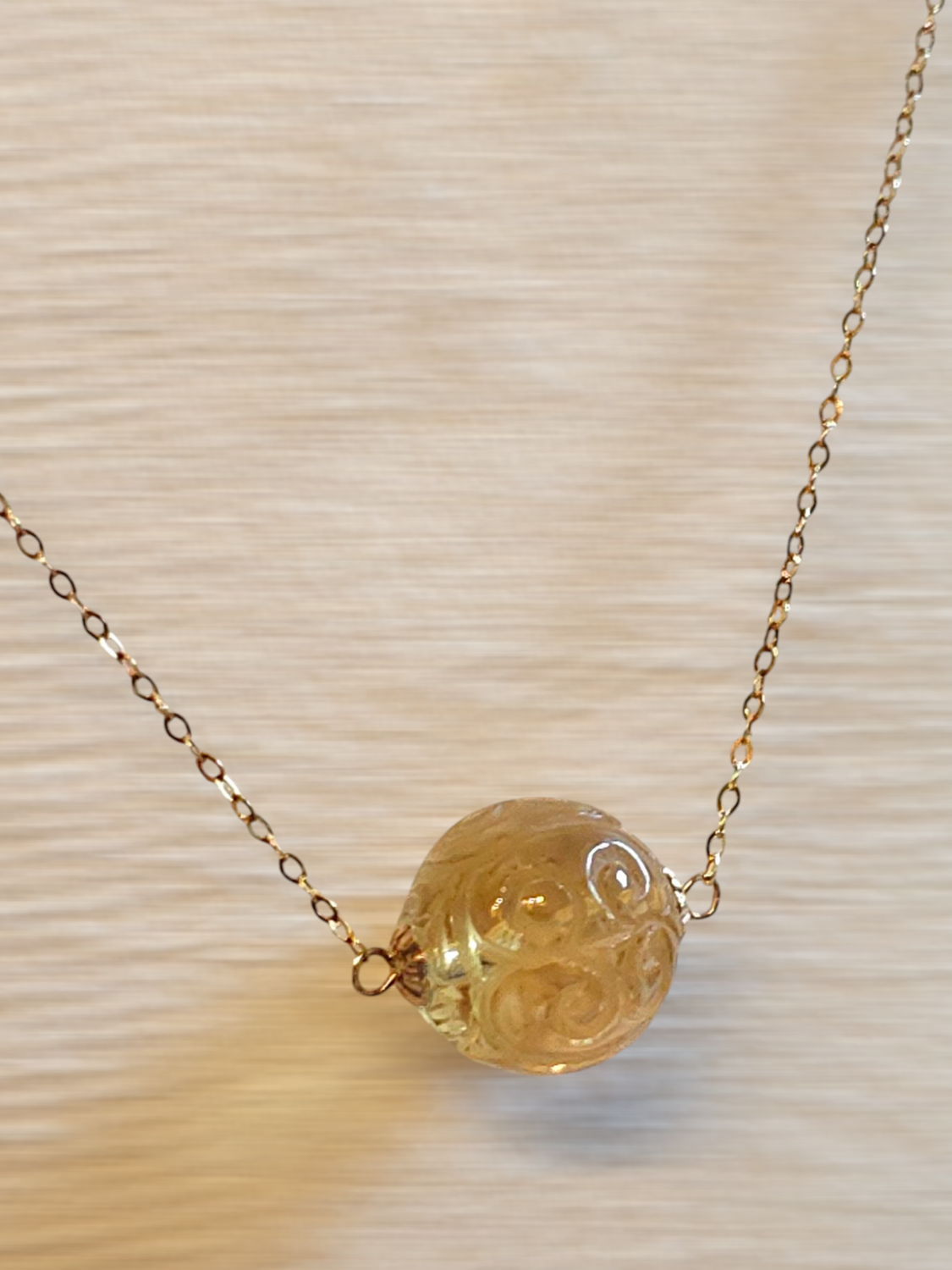 Natural Citrine Lucky Ball Necklace - 18K