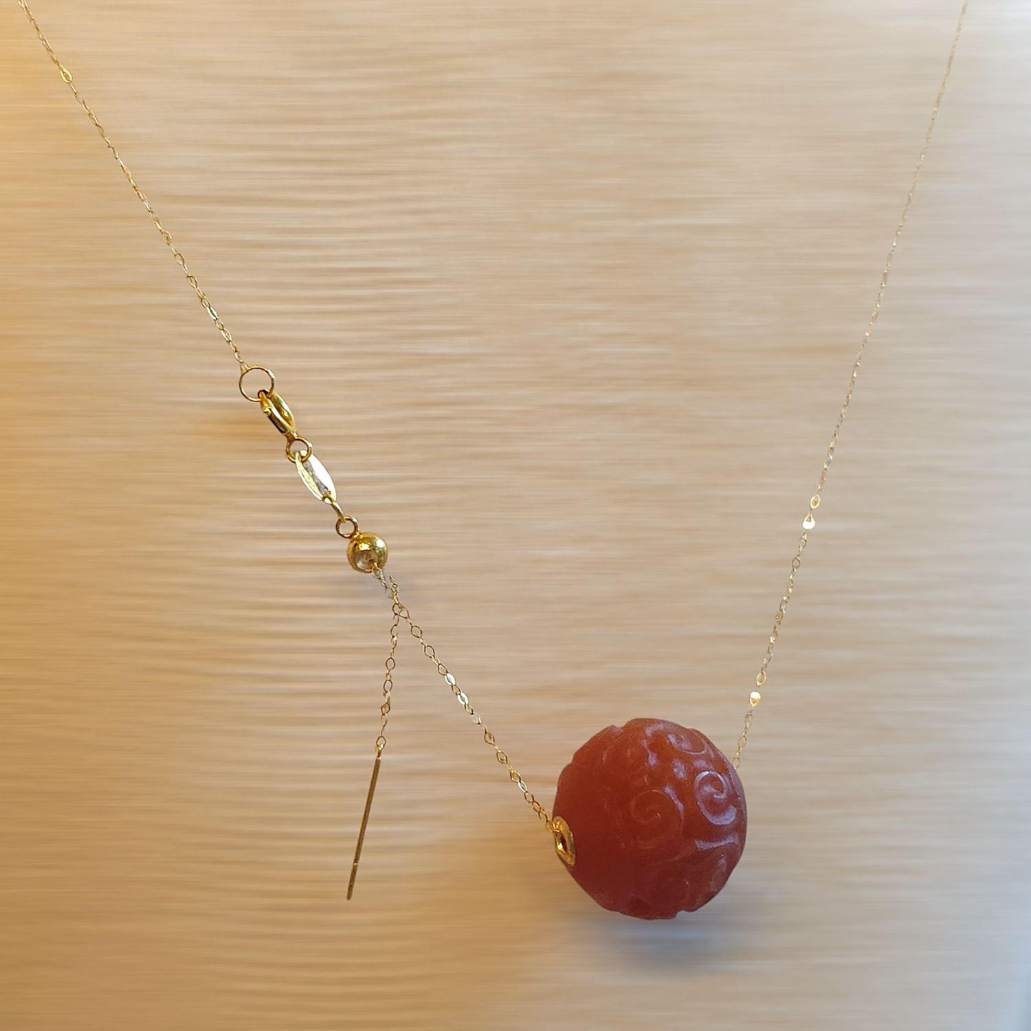 Natural Carnelian Lucky Turn Necklace - 18K