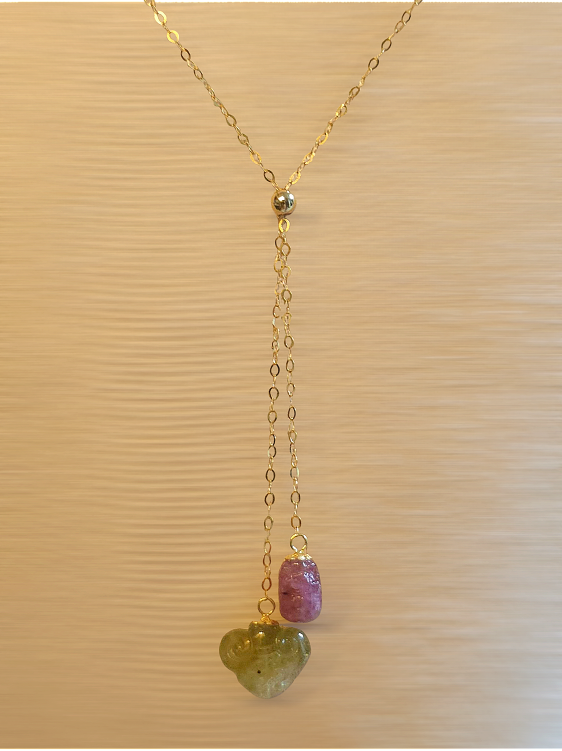 Natural Tourmaline with Ruyi &amp; Pixiu Necklace - 18K