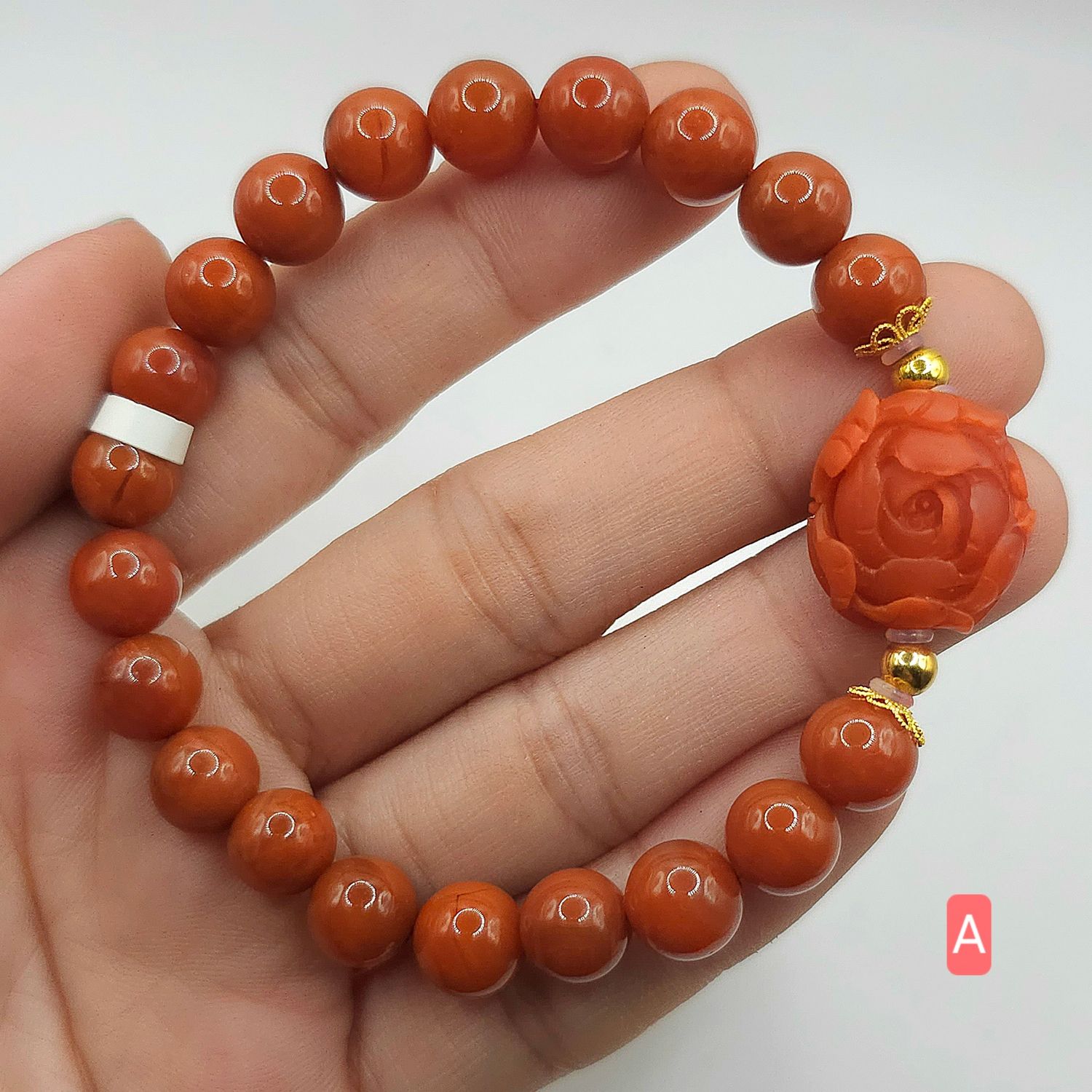 Natural Southern Red Agate with Peony - 18k