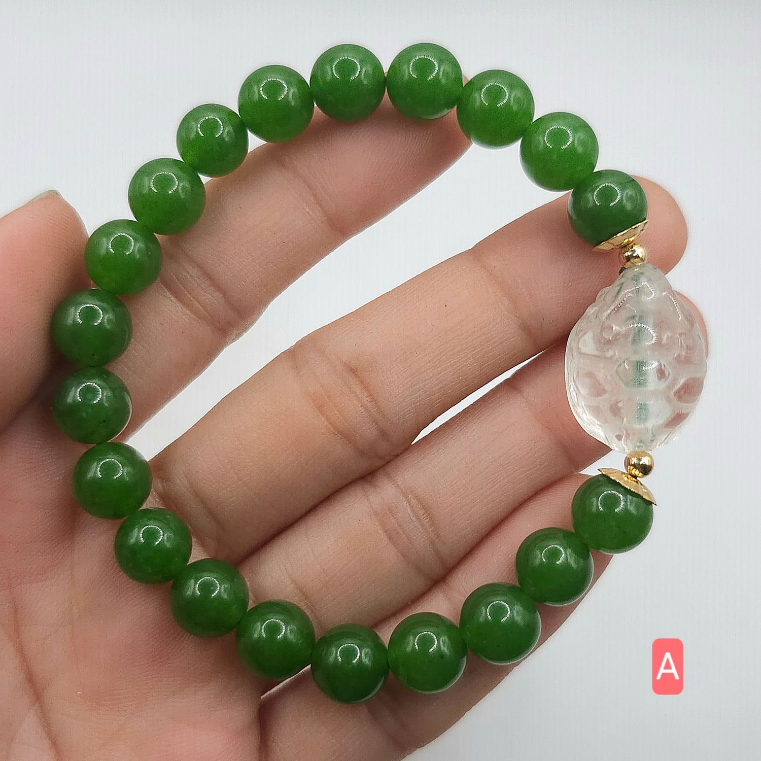 Natural Imperial Jade x Clear Quartz Dragon Pixiu