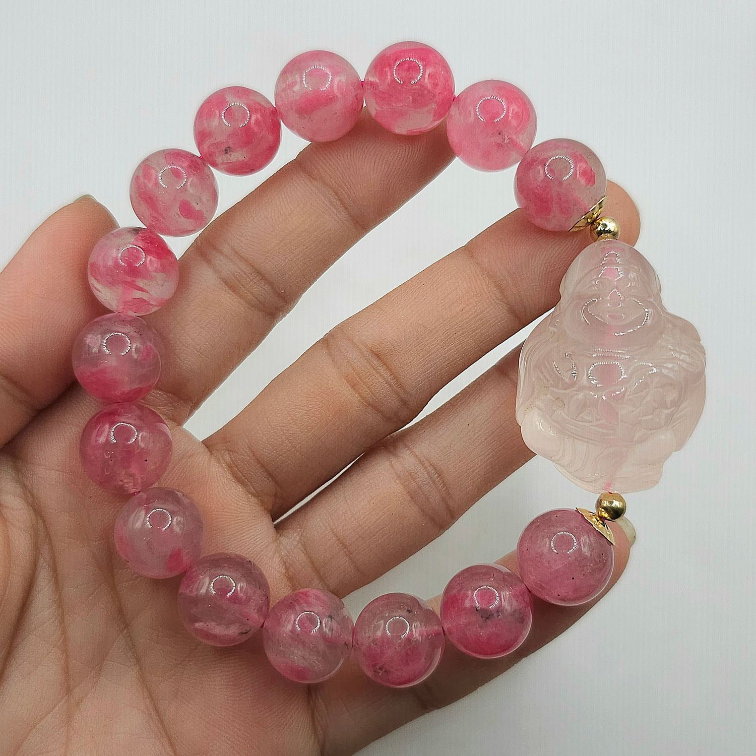 Natural Sakura Rhodonite x Rose Quartz God of Wealth
