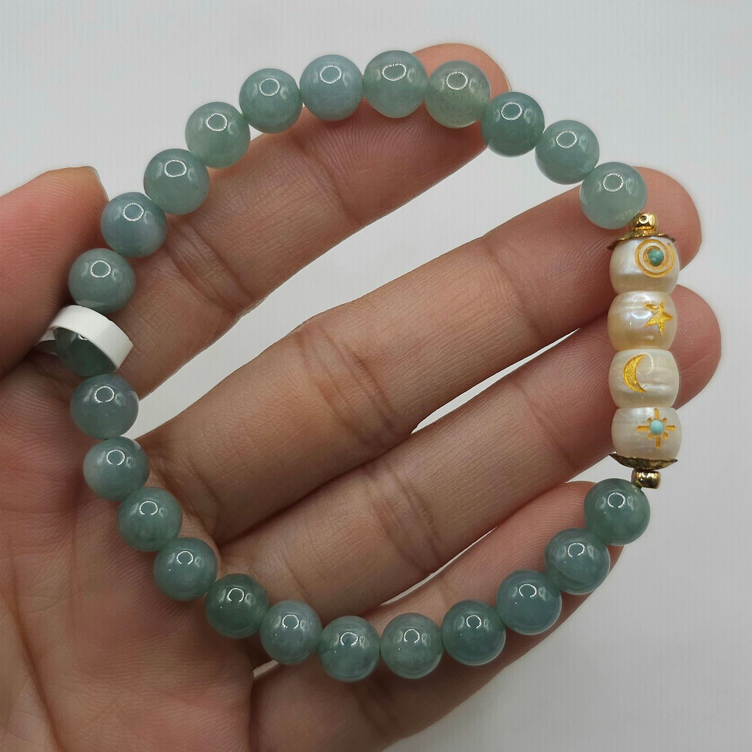 Natural Blue Water Jade with Mother of Pearl