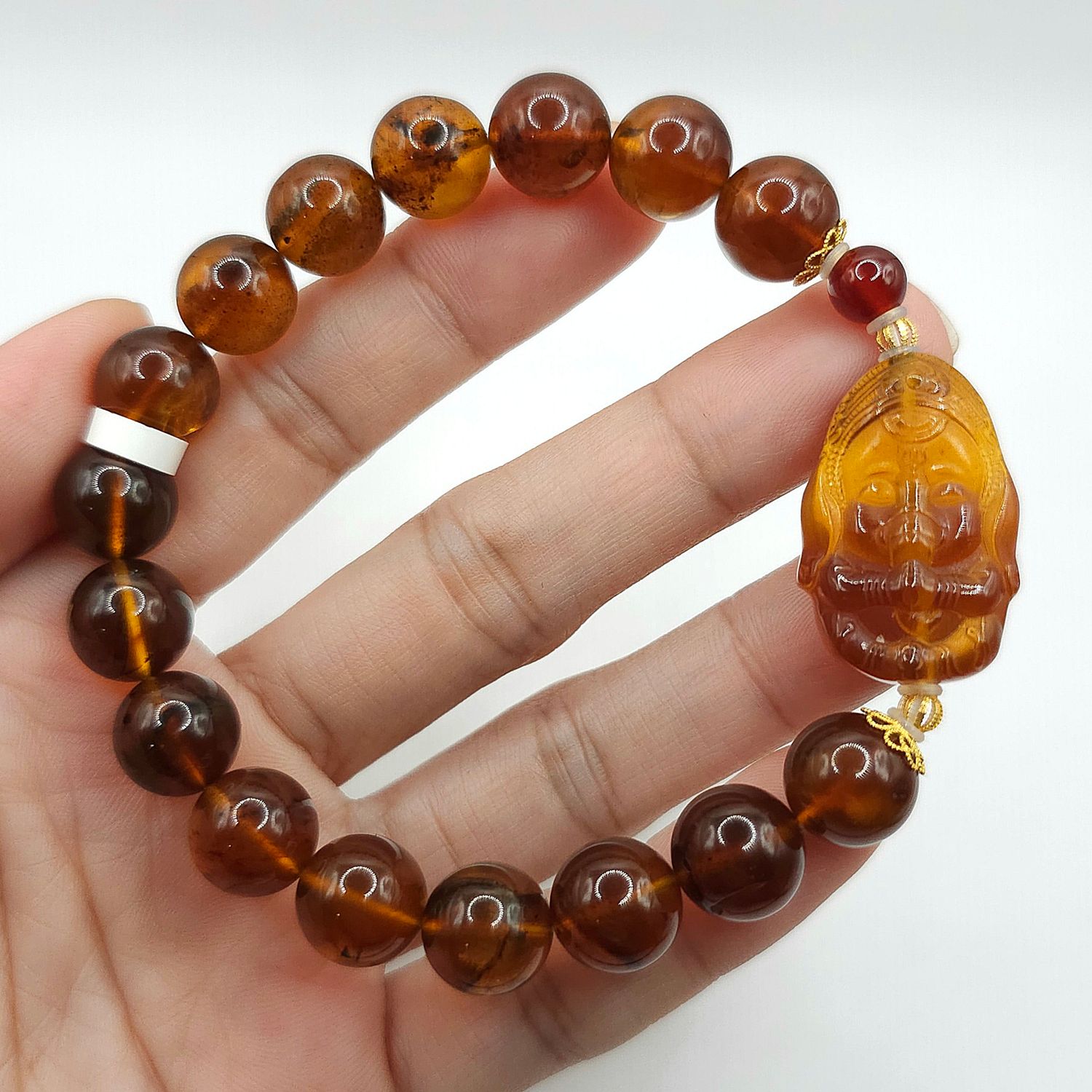 Natural Amber with Ganesha - 18k