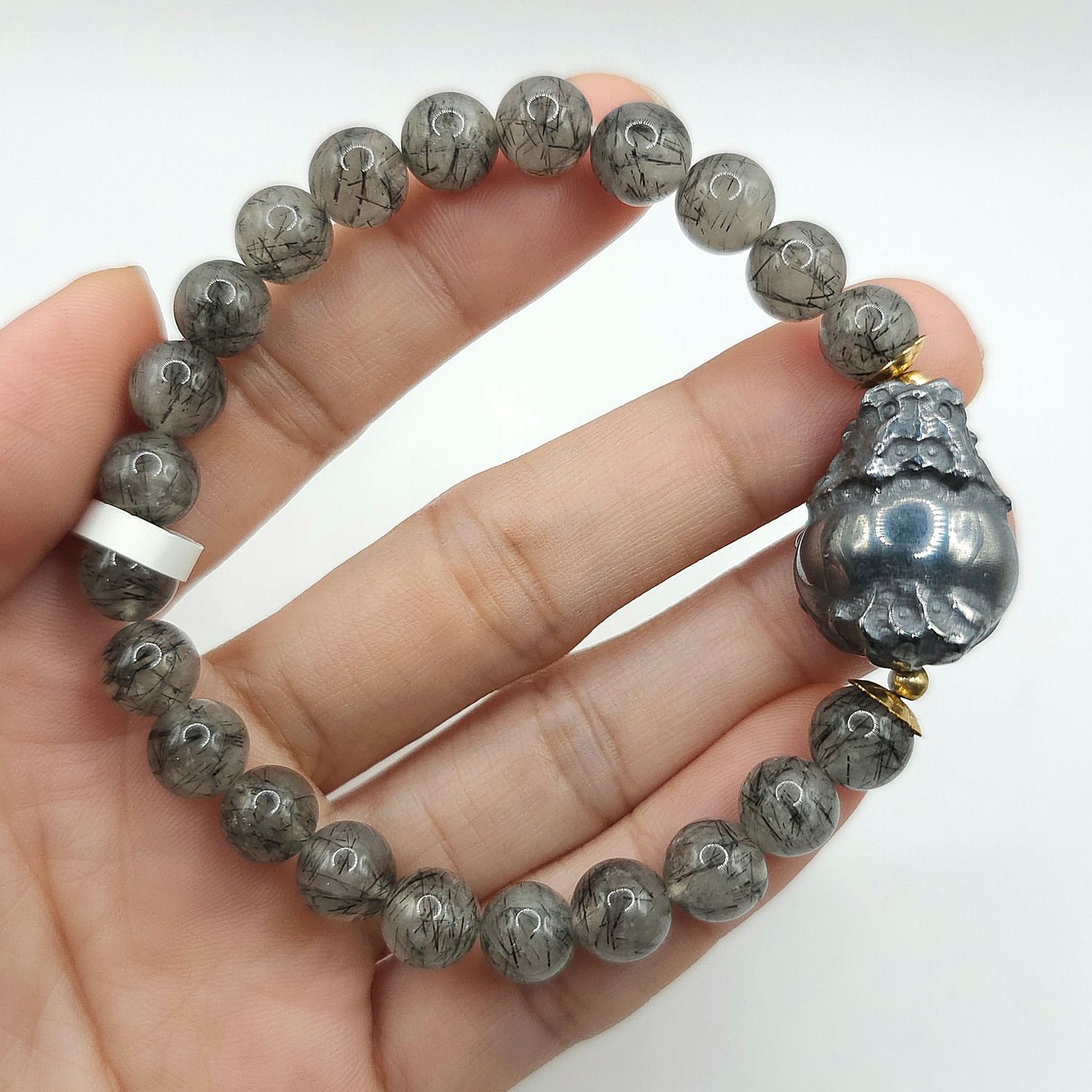 Natural Black Ruti x Pyrite Pixiu