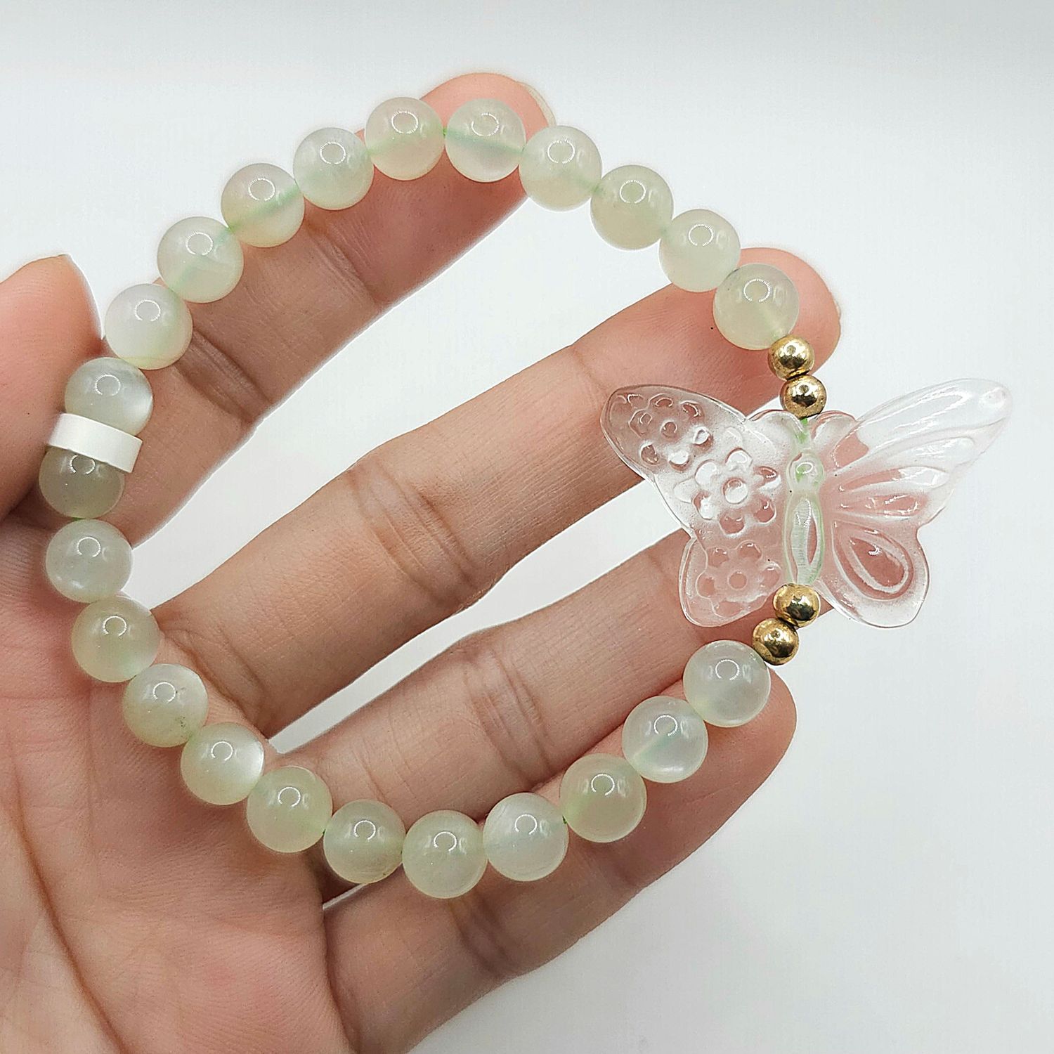 Natural Green Moonstone x Butterfly Clear Quartz