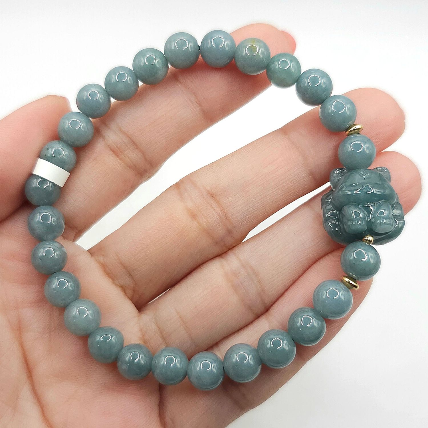 Natural Blue Water Jade with 9 Tail Fox