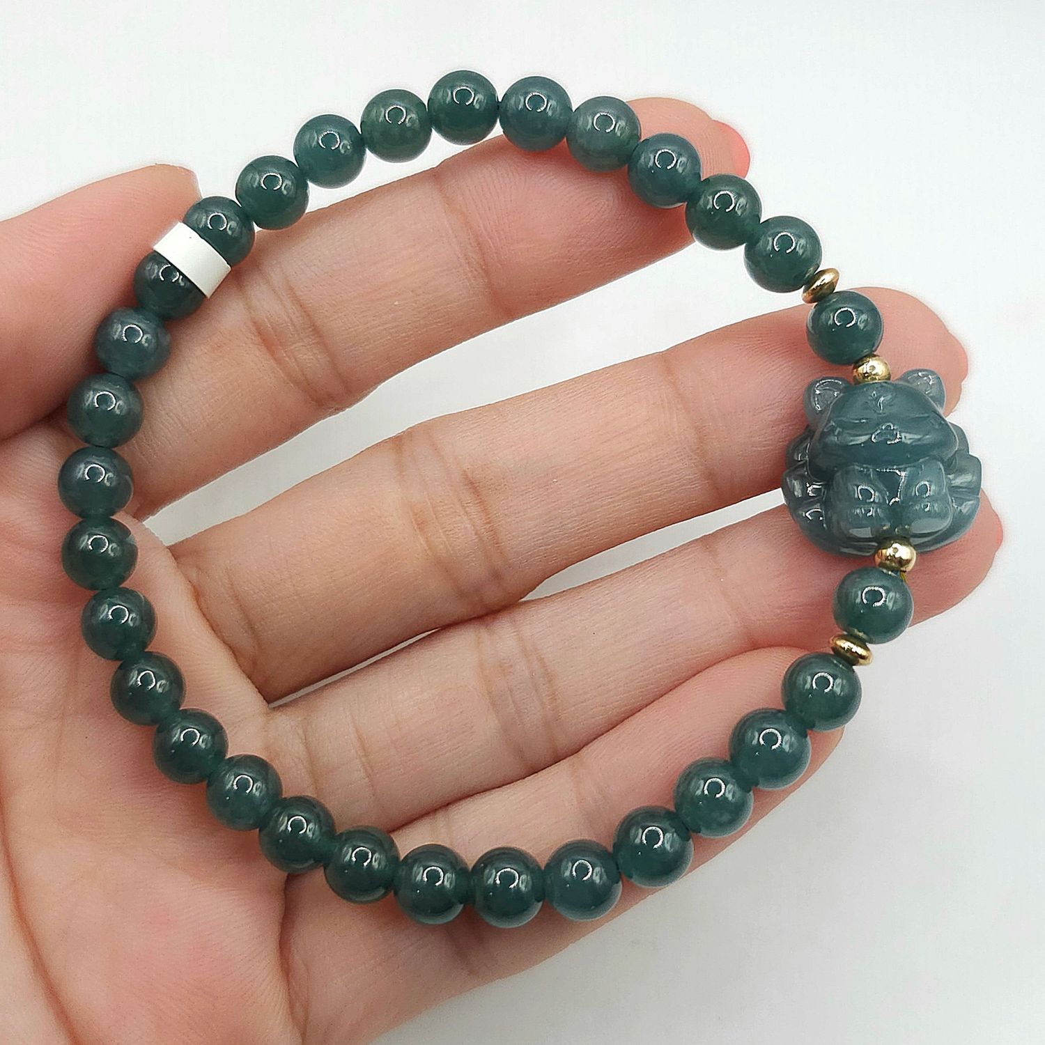 Natural Blue Water Jade with 9 Tail Fox