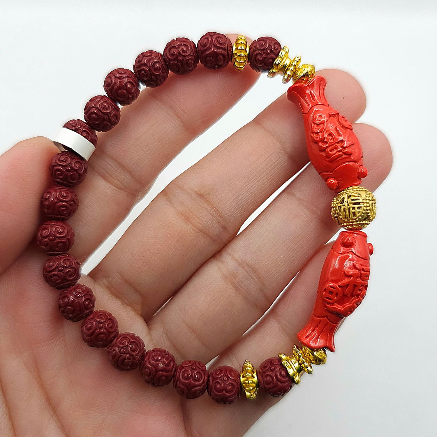 Natural Lucky Turn Cinnabar Double Fish