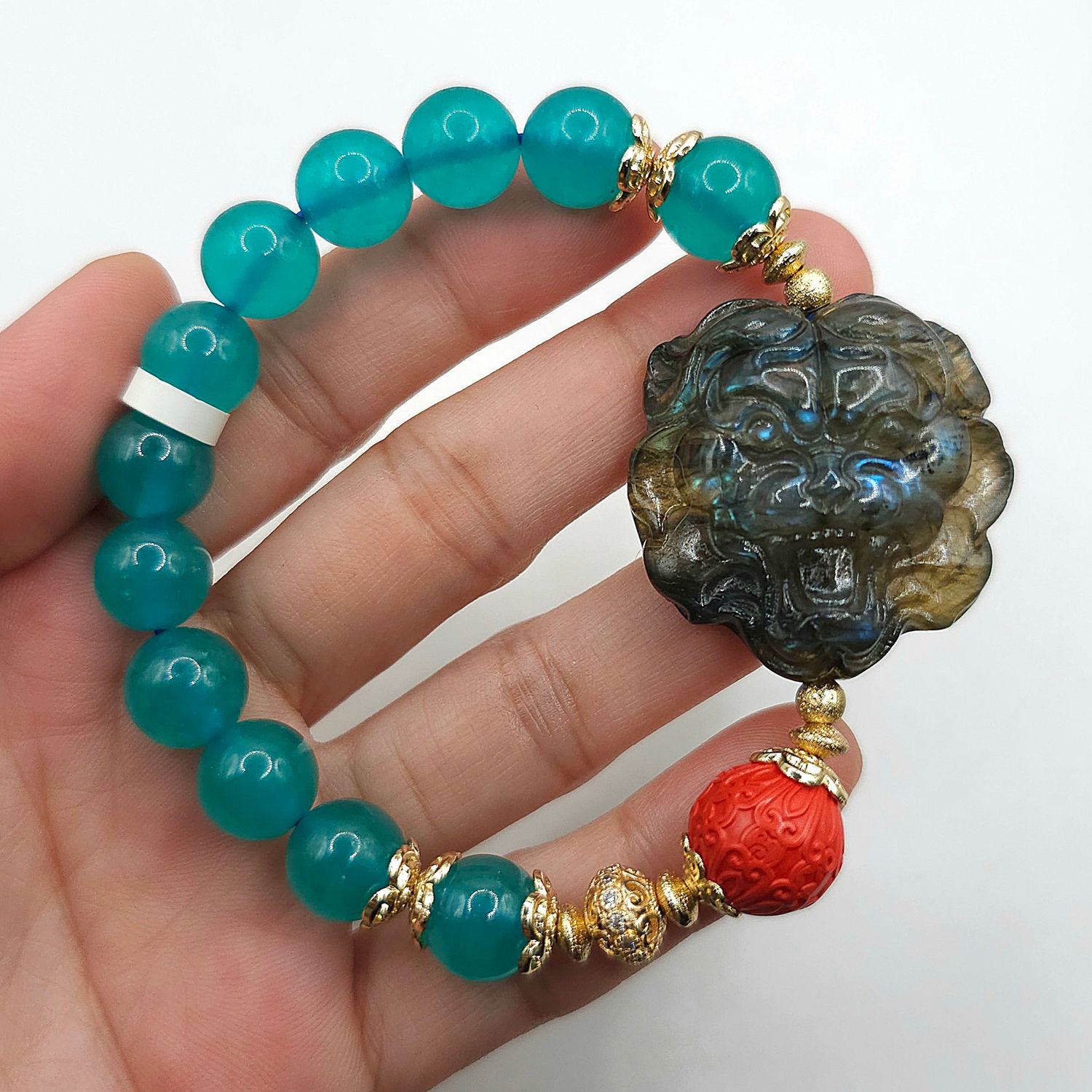 Natural Amazonite x Tiger Labradorite x Lucky Turn Cinnabar