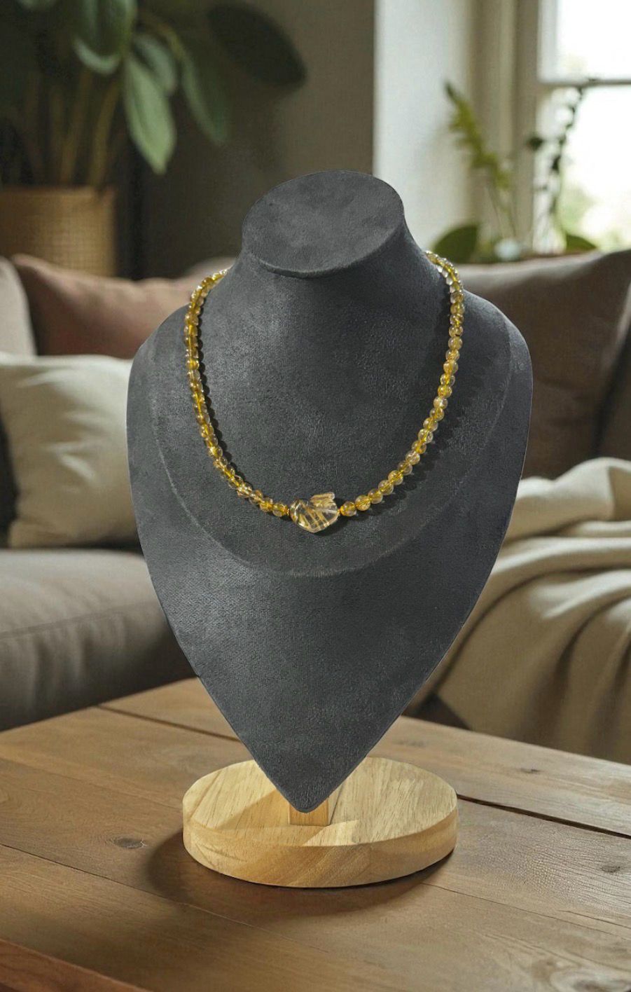 Natural Golden Ruti with Ruyi Necklace - 18K