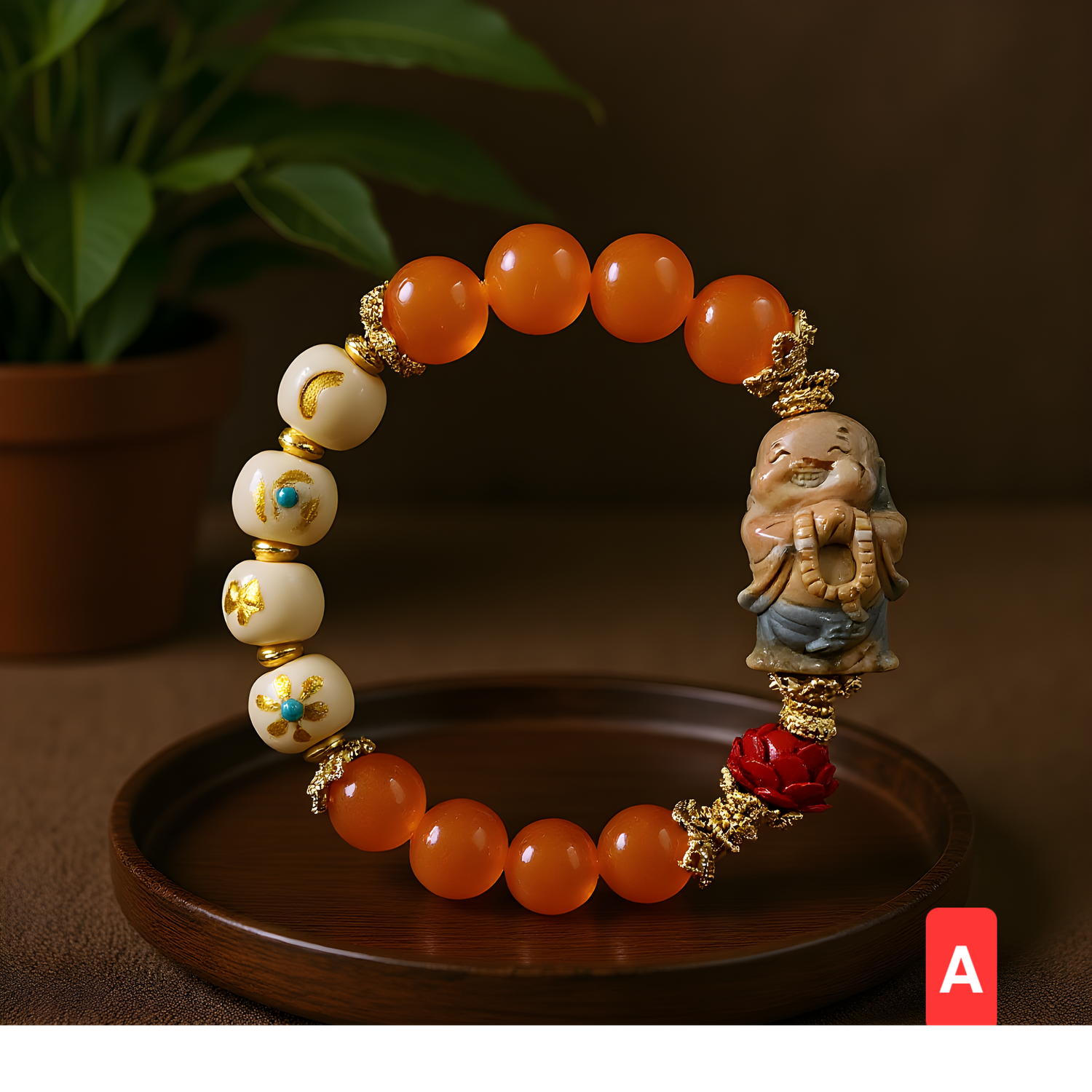 Natural Chalcedony x Lotus Cinnabar x Buddha Alashan Agate x Ivory Nut