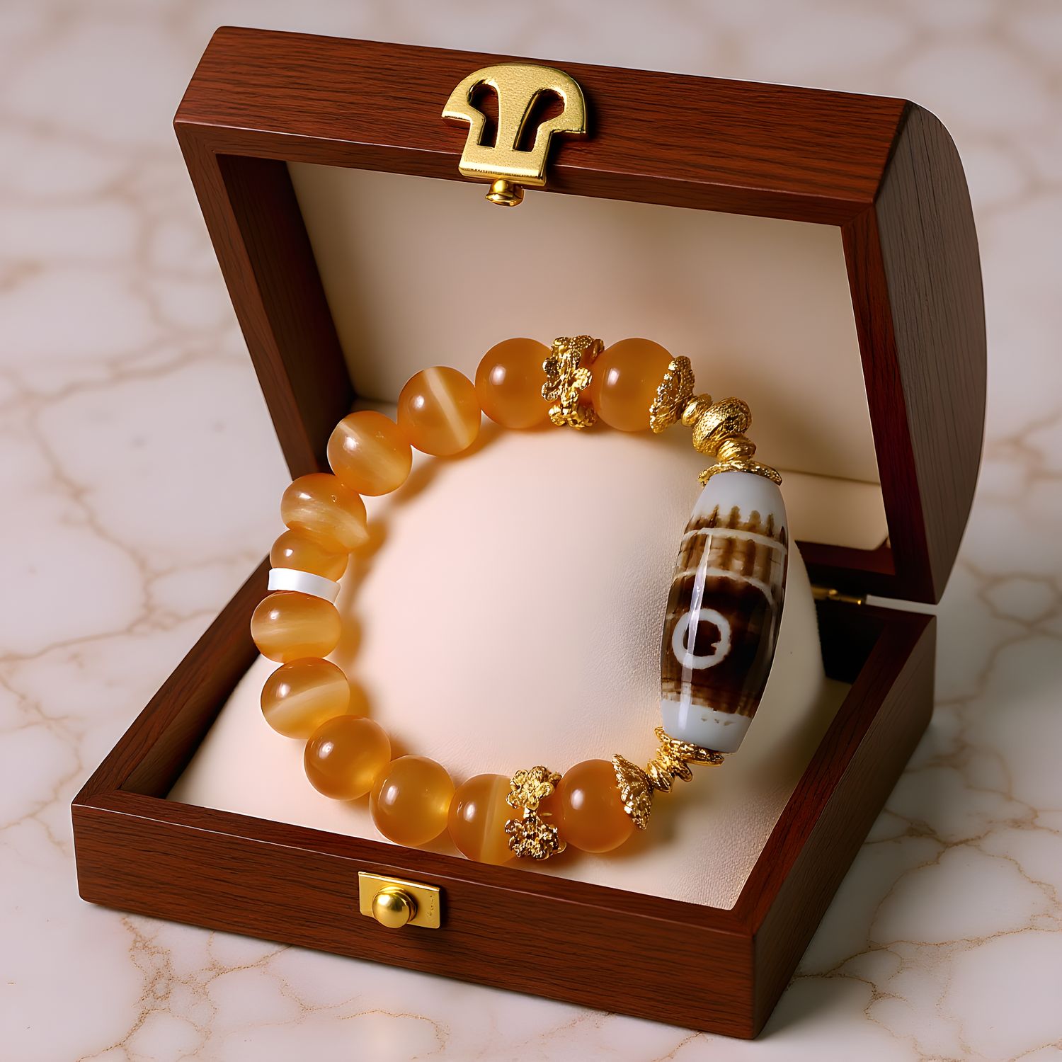 Natural Selenite x Dzi Agate