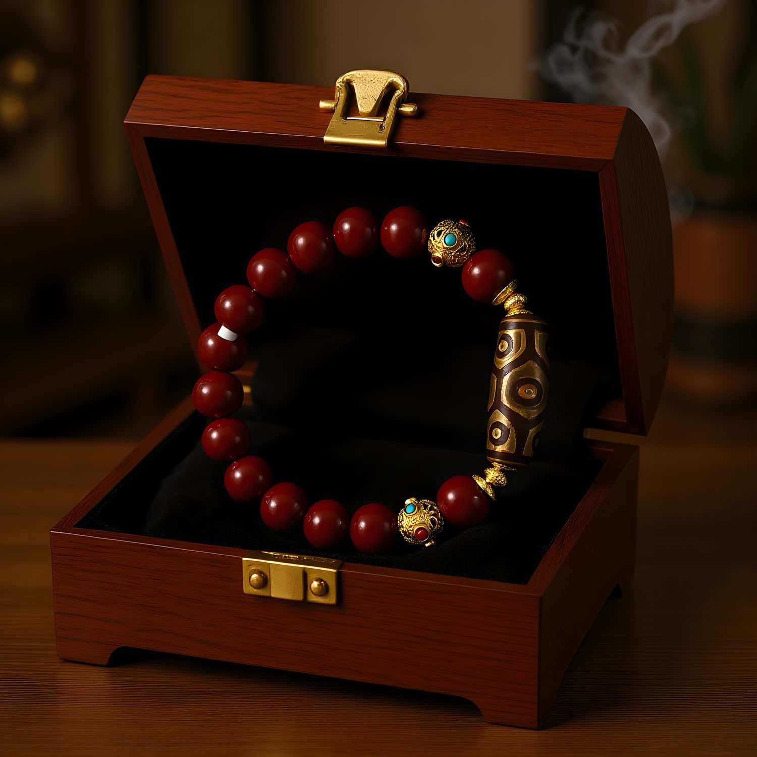 Natural Cinnabar x Dzi Agate