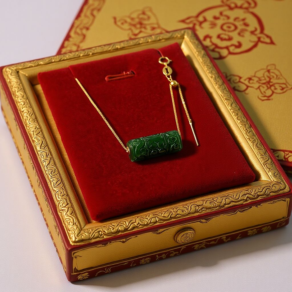 Natural Hetian Jade Lucky Turn Necklace - 18K