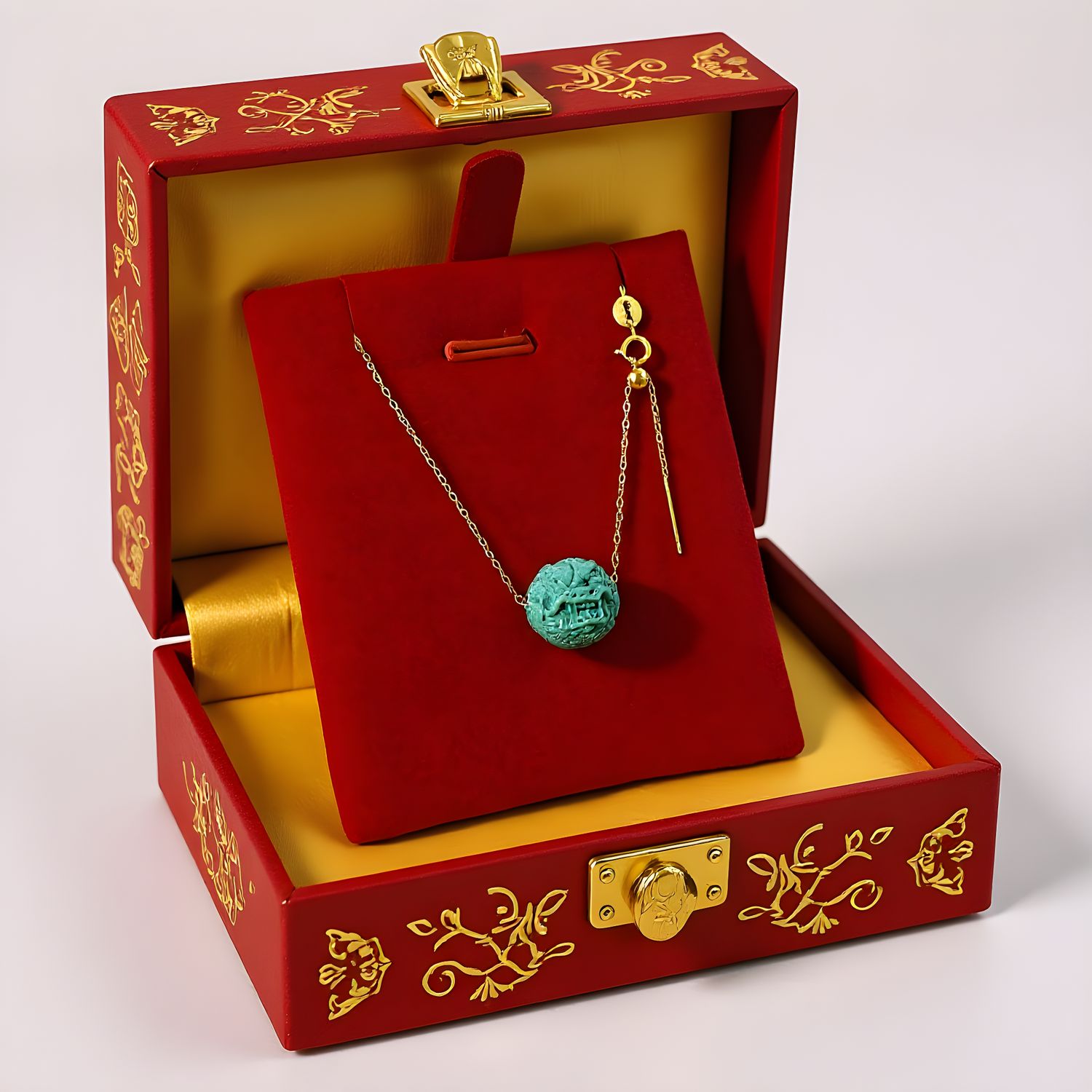 Natural Turquoise Dragon Carving Necklace 18K