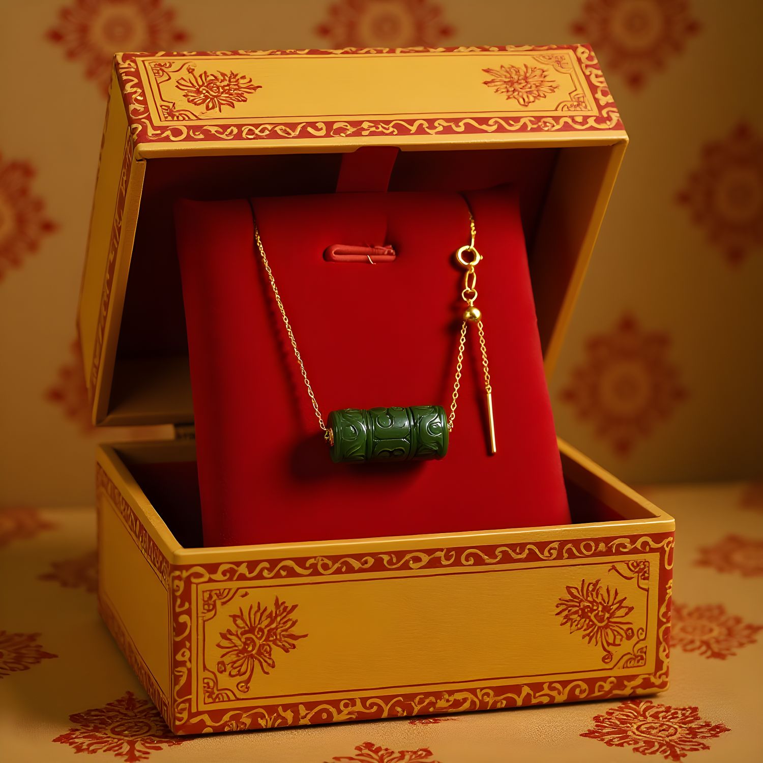 Natural Hetian Jade Lucky Turn Necklace - 18K