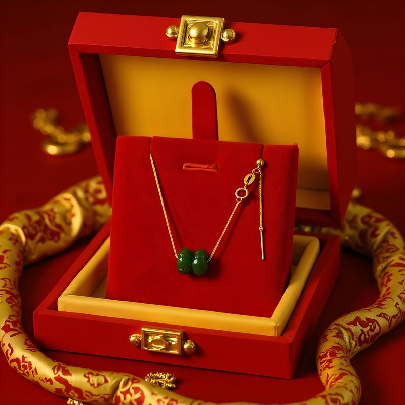 Natural Hetian Jade Double Lotus Necklace 18K