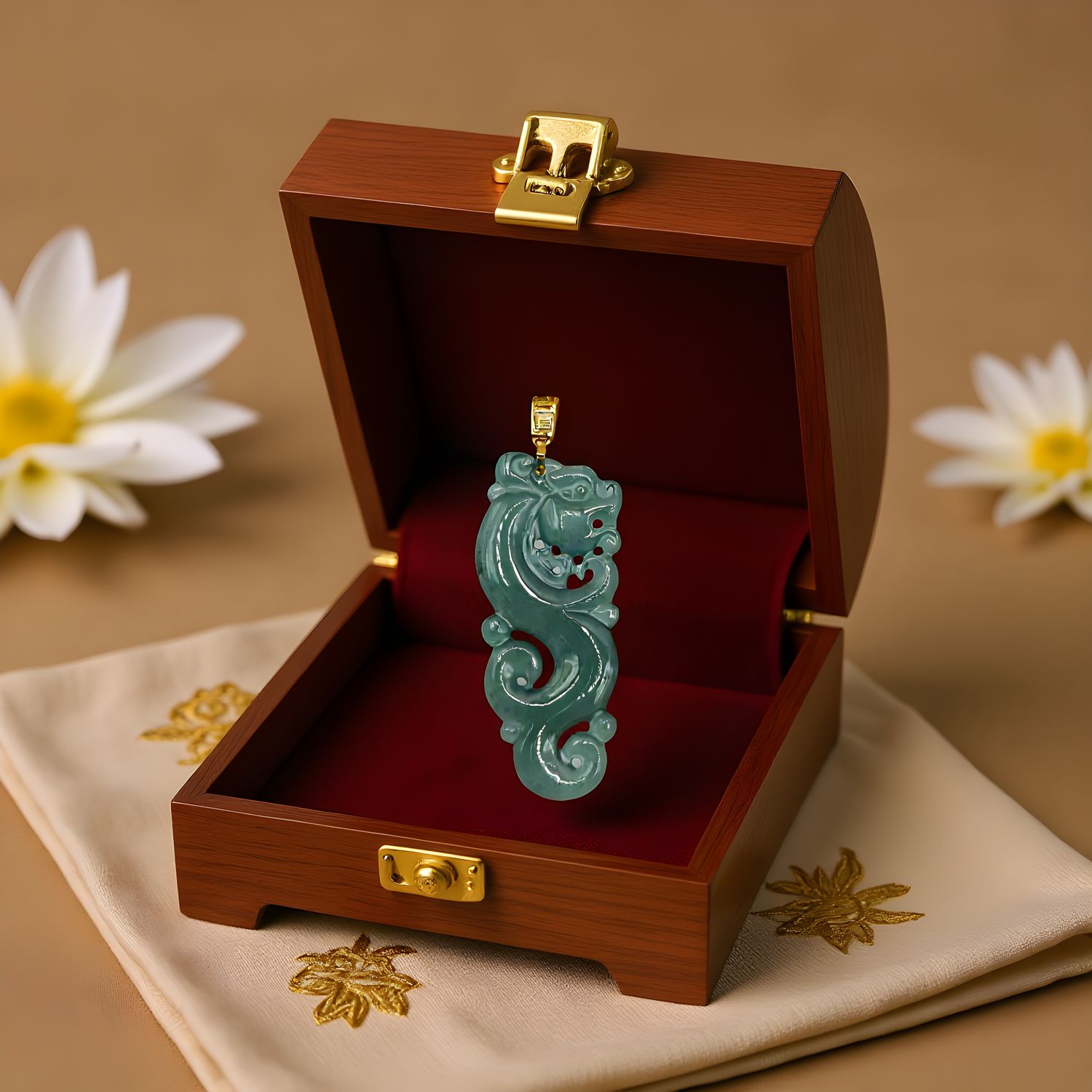 Natural Blue Water Ice Jade Dragon Pendant 18K