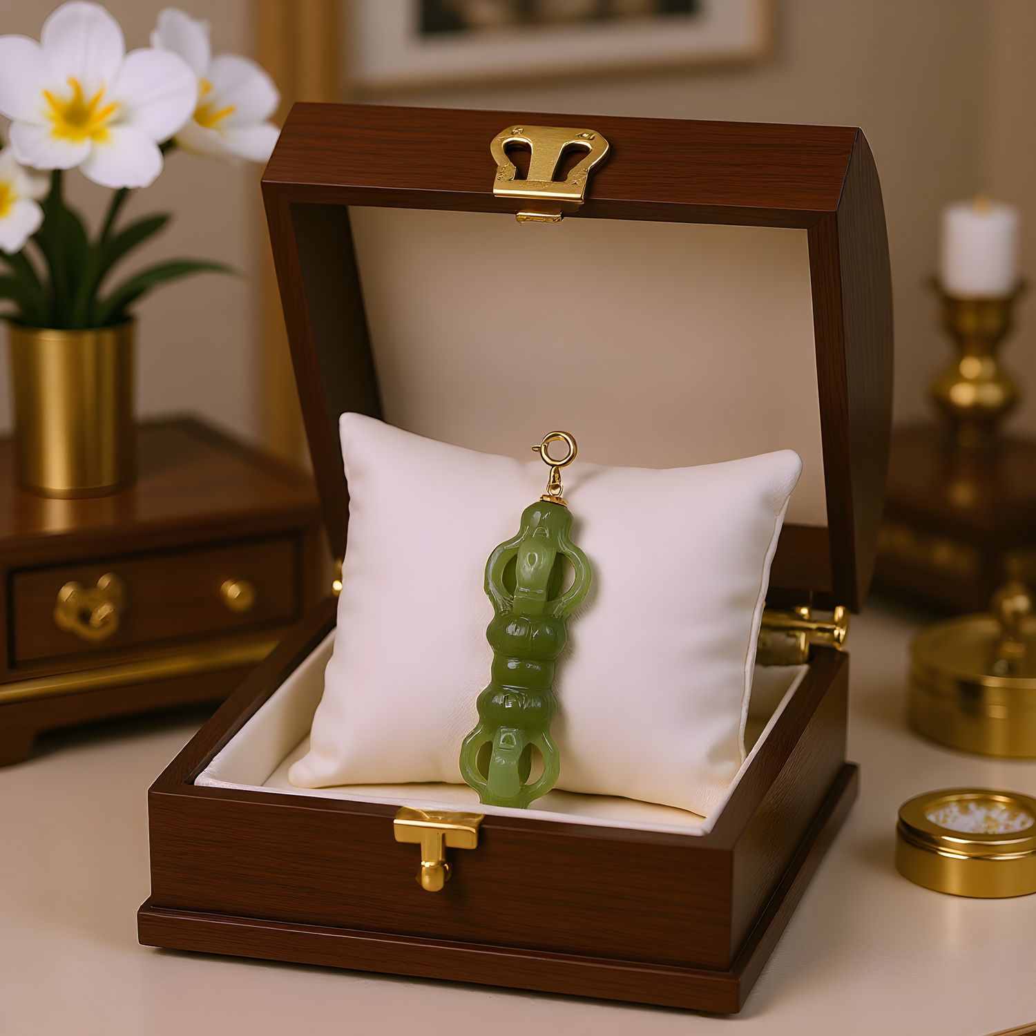 Natural Hetian Jade Magic Pestle Pendant - 18K